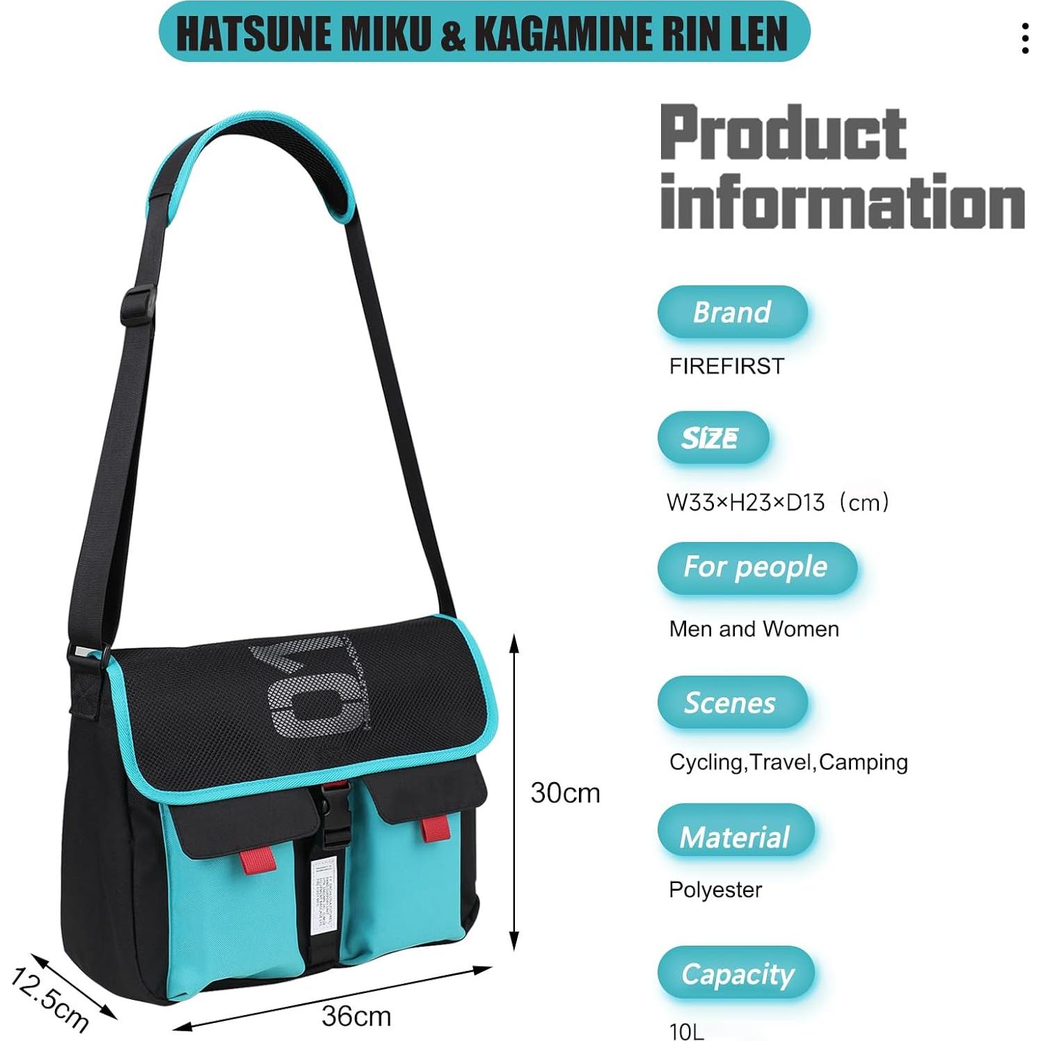 Bolsa de Mensajero FIREFIRST Hatsune Miku Verde 29x26x9 cm