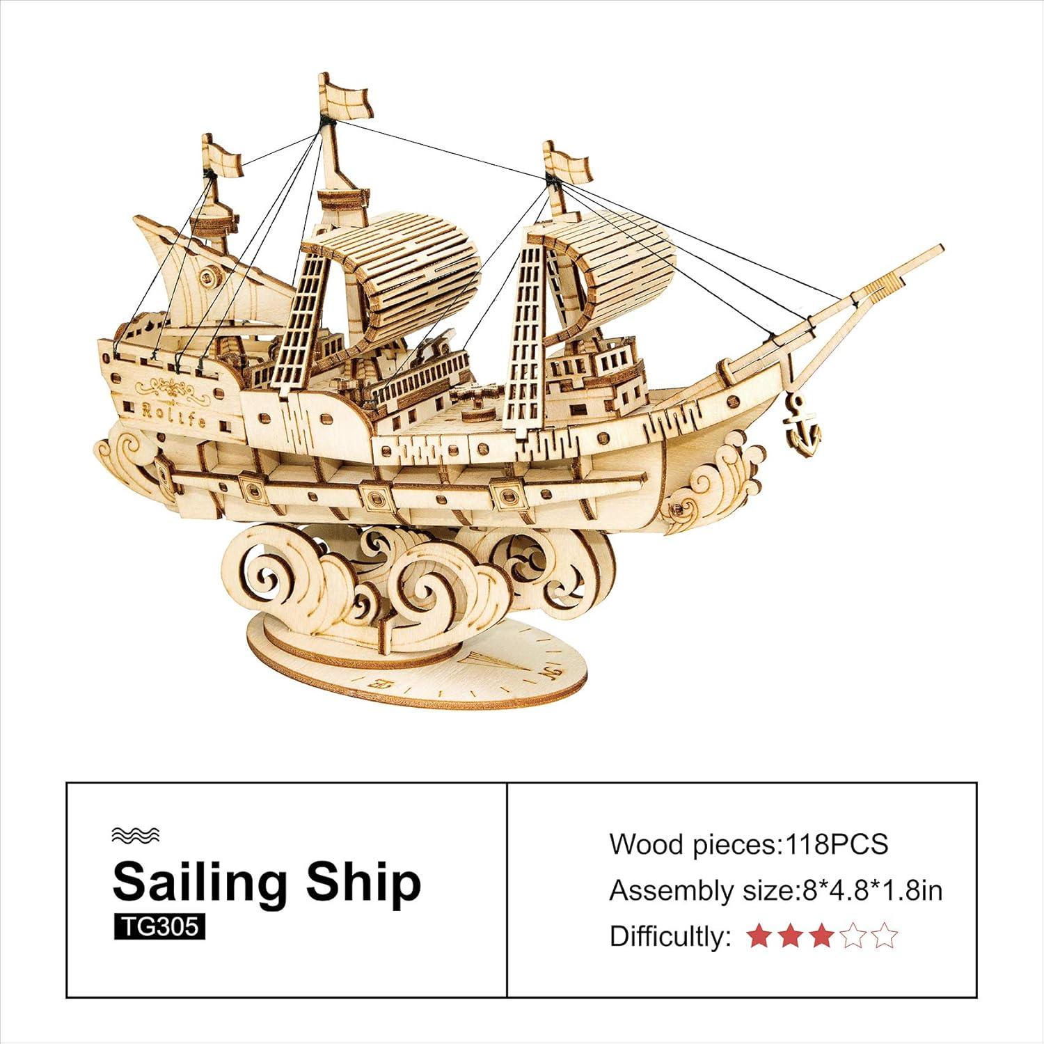 Rolife Kit de Rompecabezas 3D Barco de Vela de Madera 118 Piezas