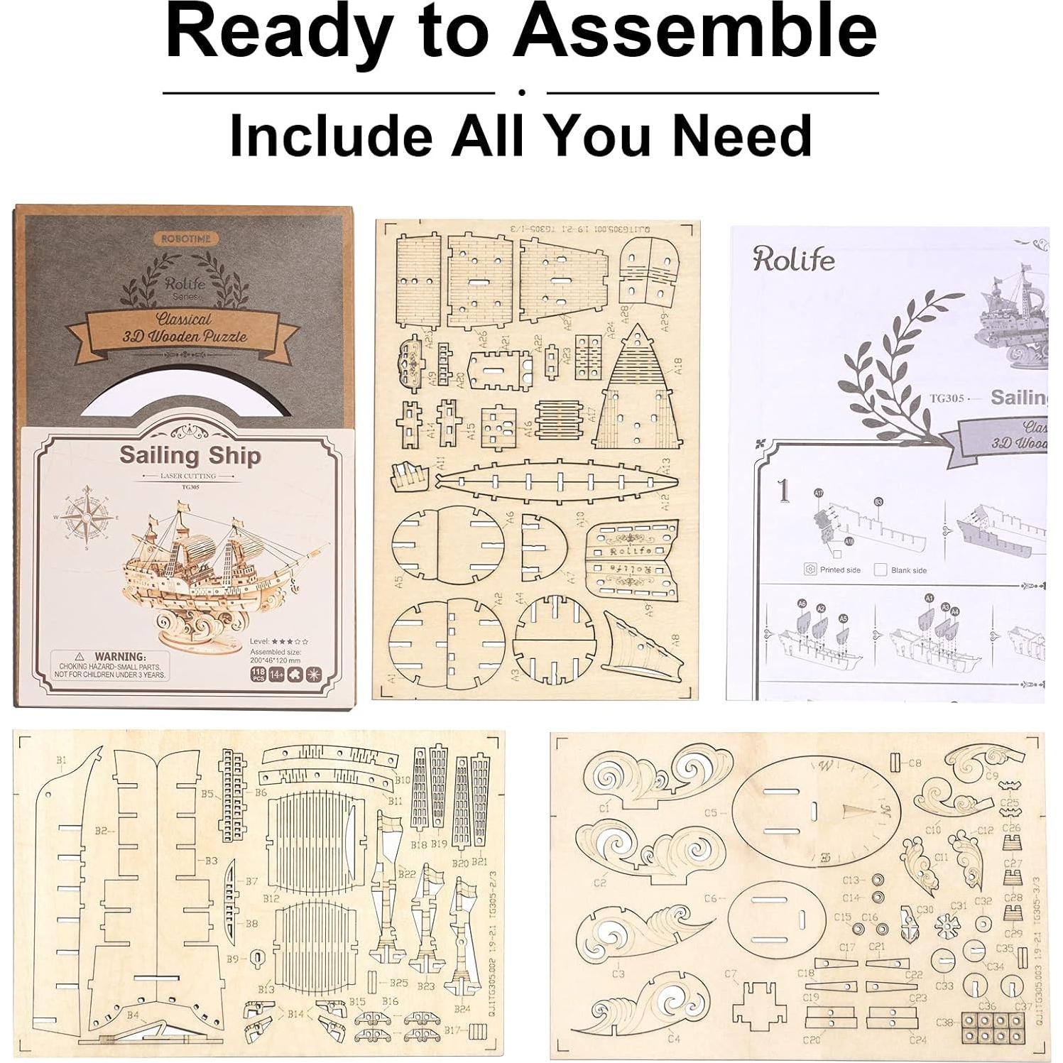 Rolife Kit de Rompecabezas 3D Barco de Vela de Madera 118 Piezas