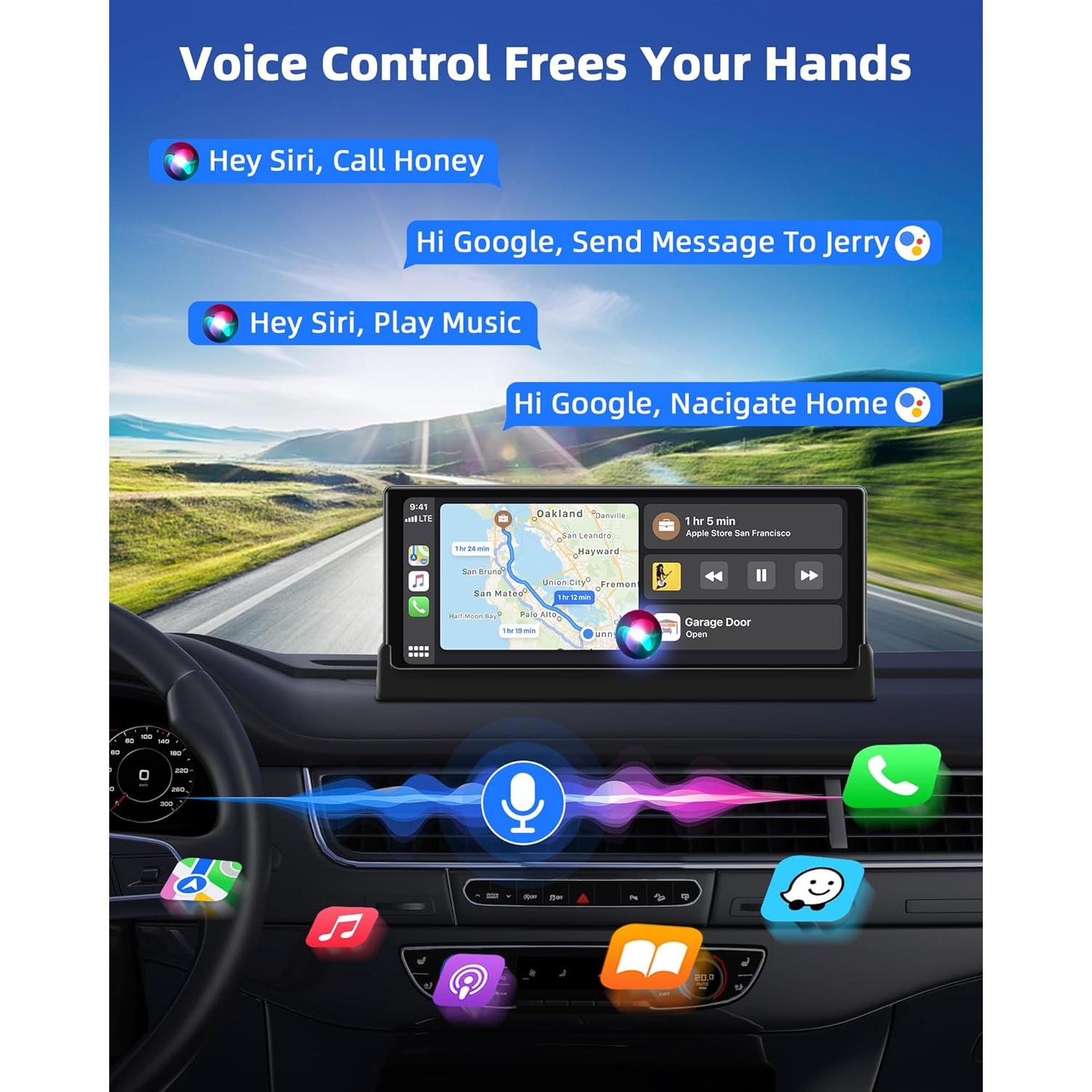 Soporte Pantalla 10.26" Apple CarPlay Jelkuz con Bluetooth