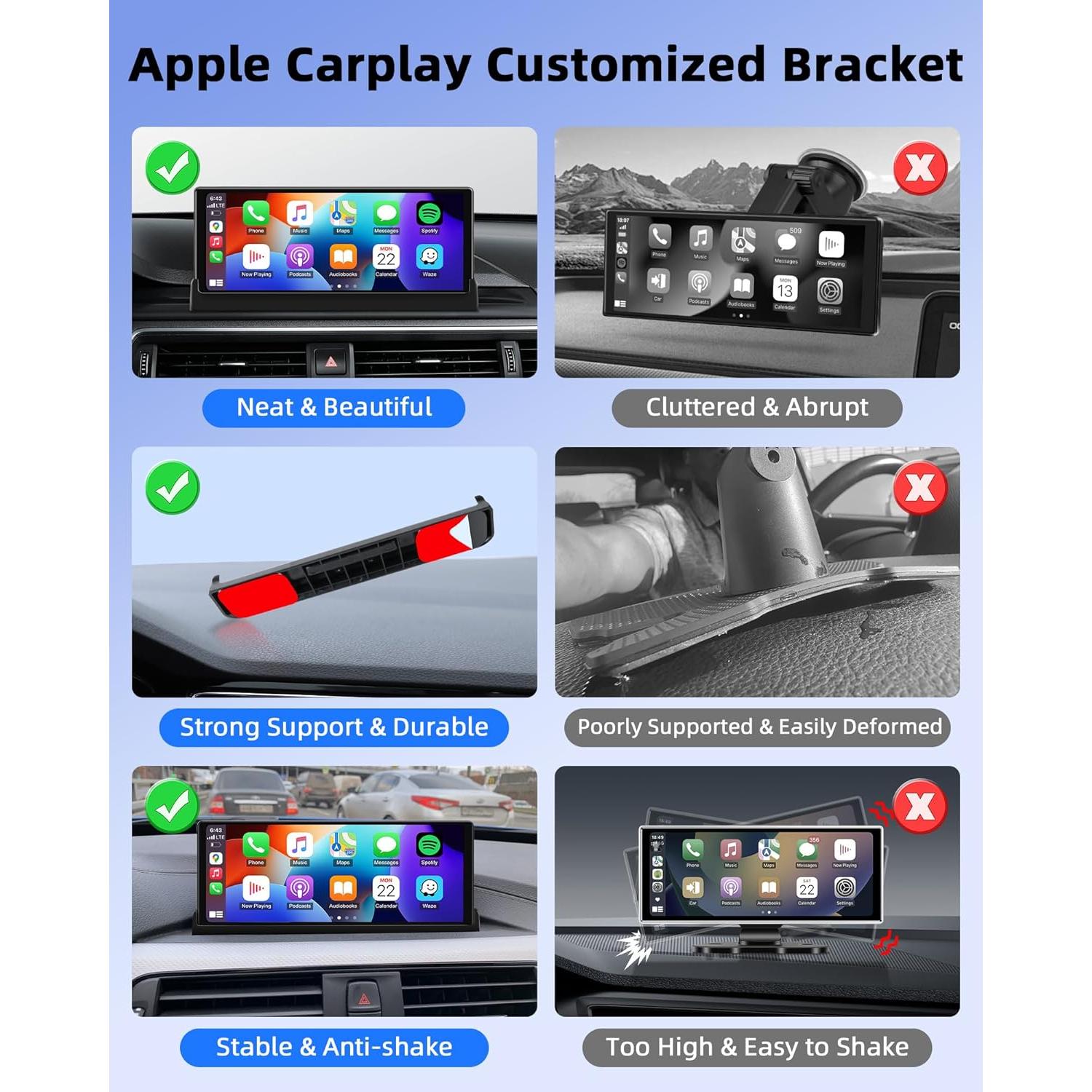 Soporte Pantalla 10.26" Apple CarPlay Jelkuz con Bluetooth