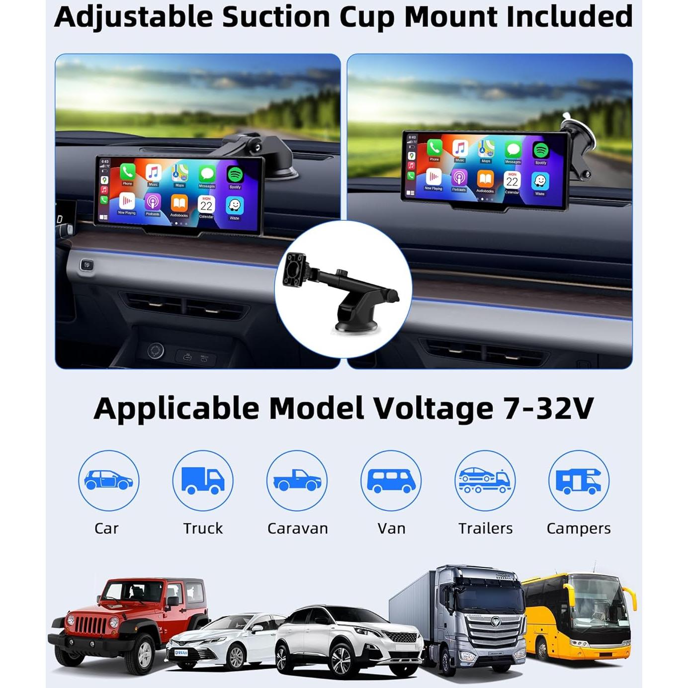 Soporte Pantalla 10.26" Apple CarPlay Jelkuz con Bluetooth