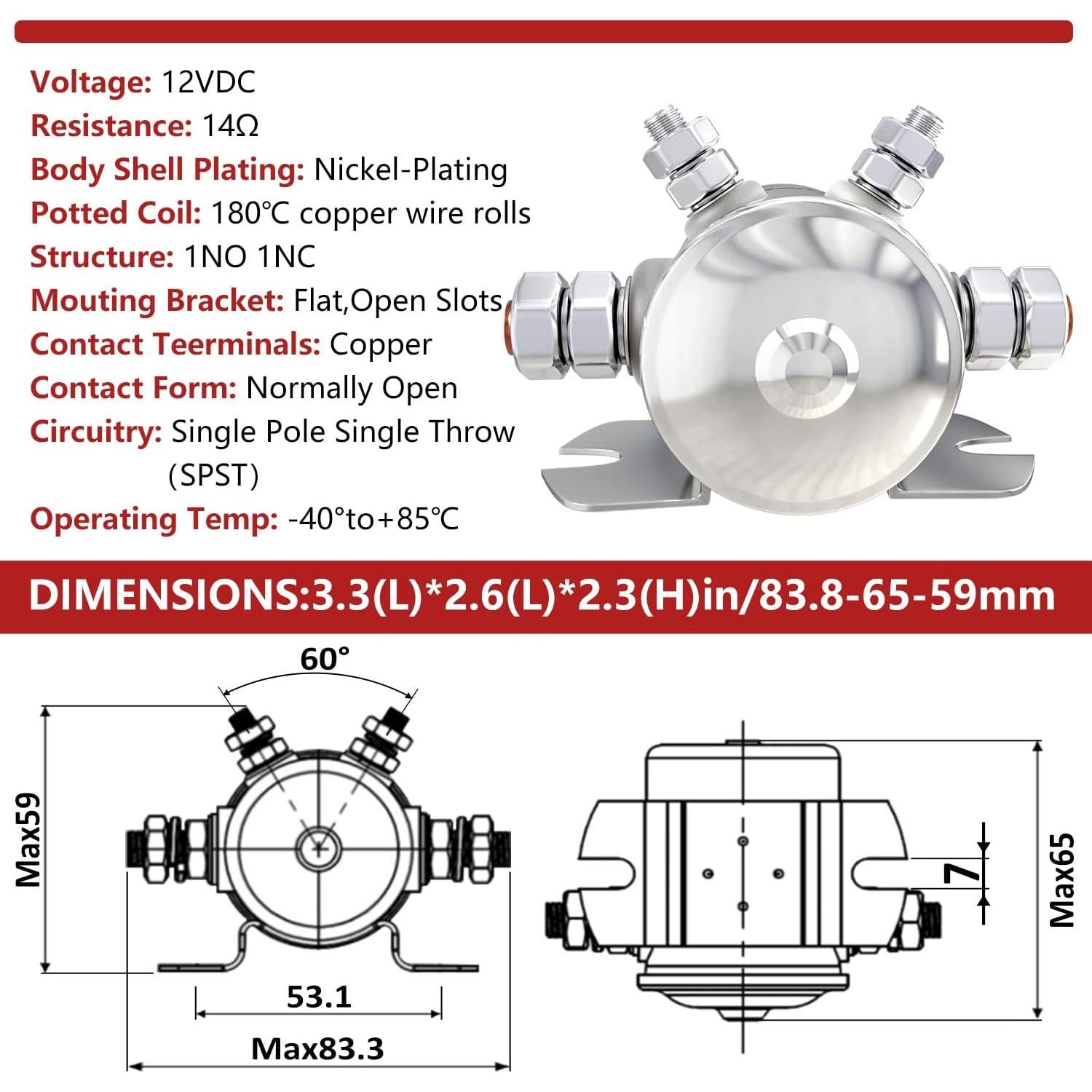 Relé de Solenoide Newdeli 300A 12VDC para Carritos de Golf