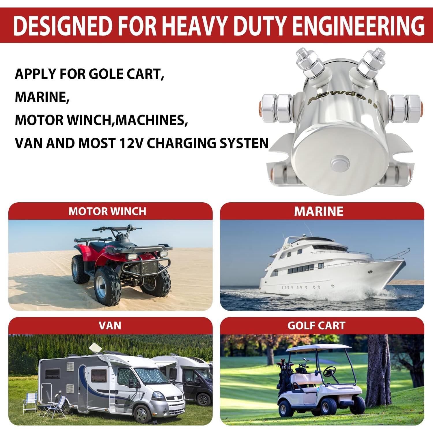 Relé de Solenoide Newdeli 300A 12VDC para Carritos de Golf