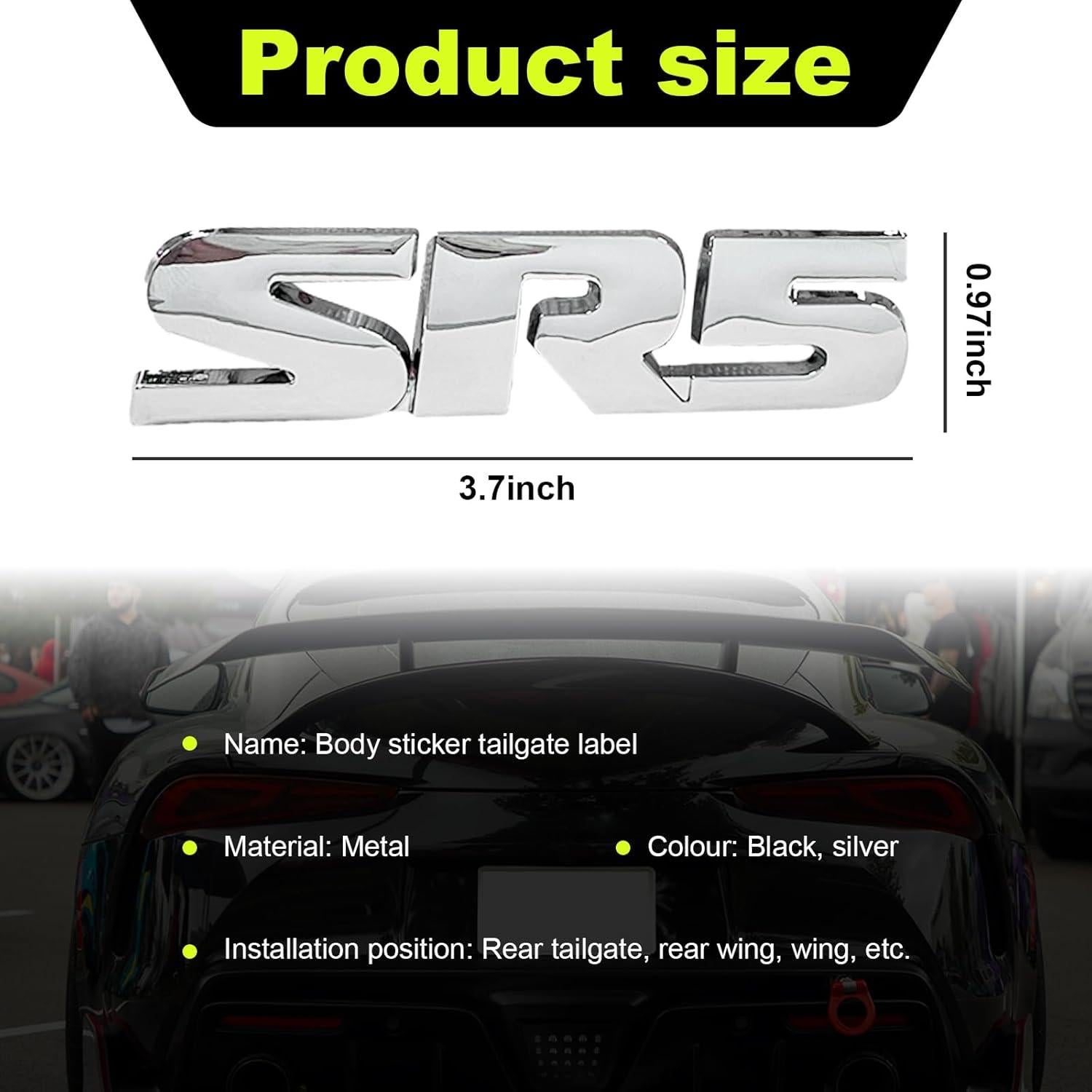 Calcomanías de Emblema de Metal Dickno SR5 V6 2 Piezas Plata