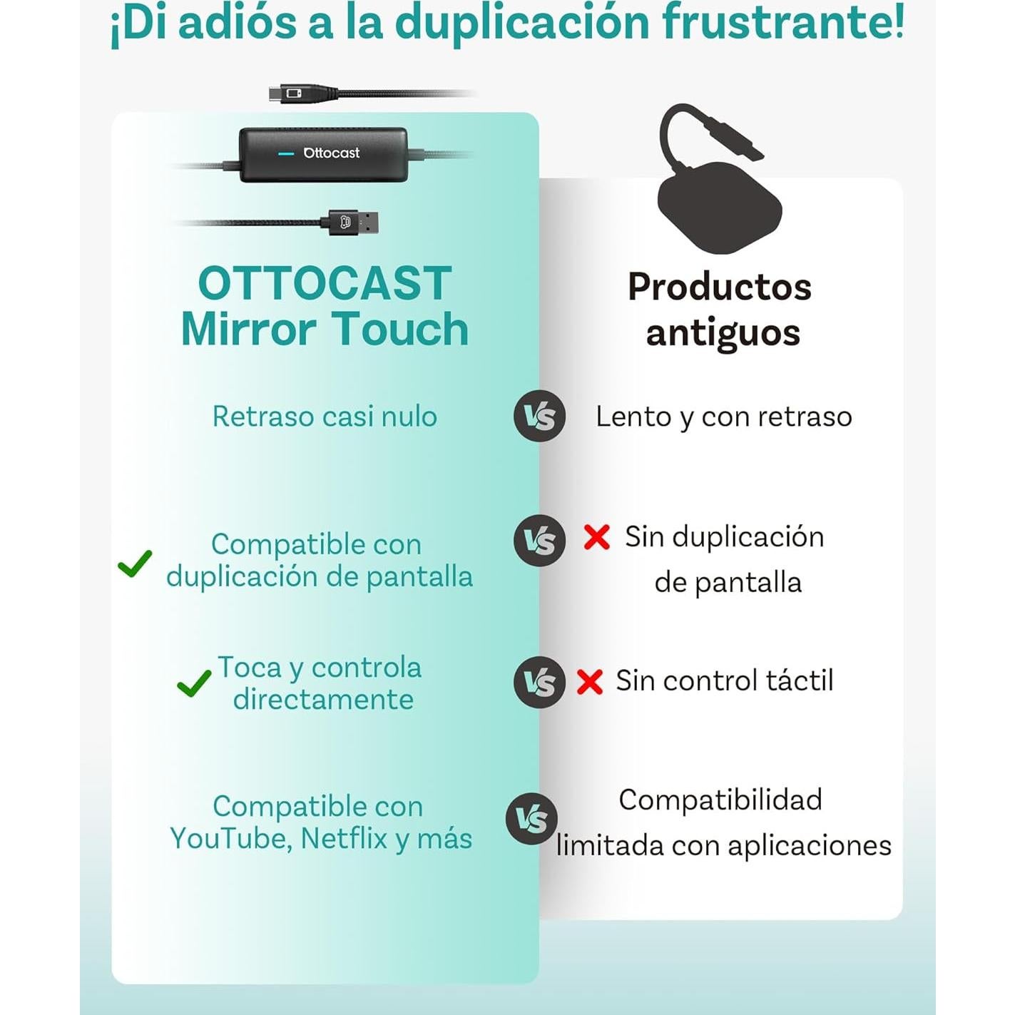 Ottocast Mirror Touch - Adaptador Inalámbrico CarPlay 207g