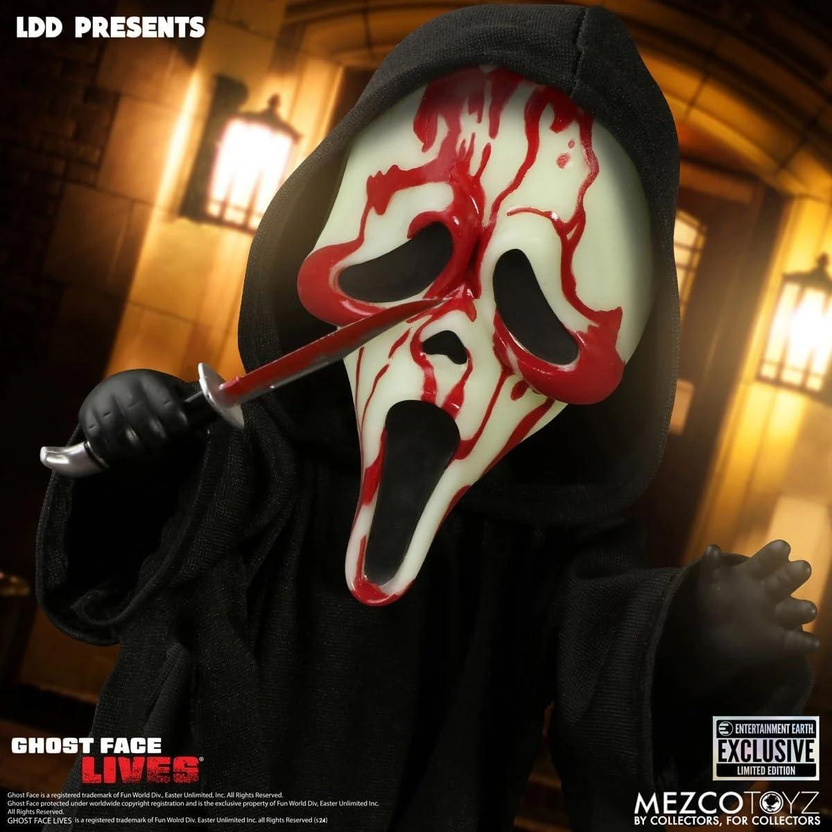 Muñeca Muerta Viviente Ghost Face Mezco 25.4 cm Brilla en la Oscuridad