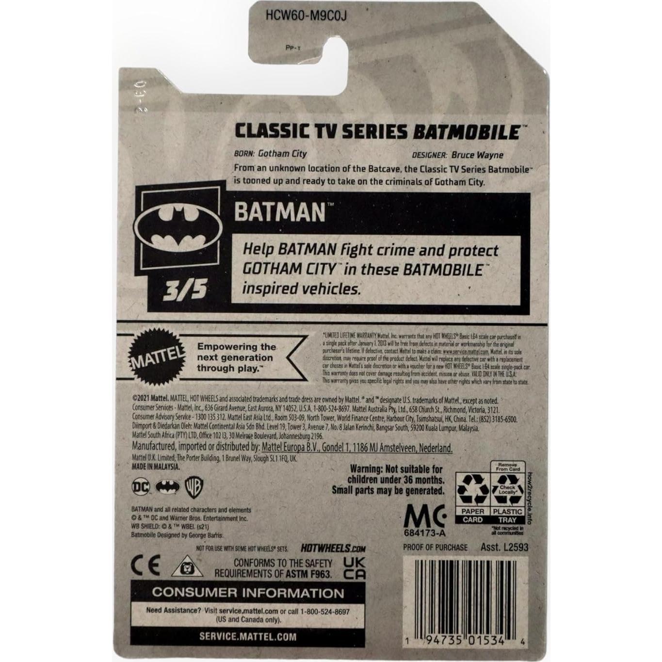 Hot Wheels Batmóvil clásico de televisión Batman - Metal