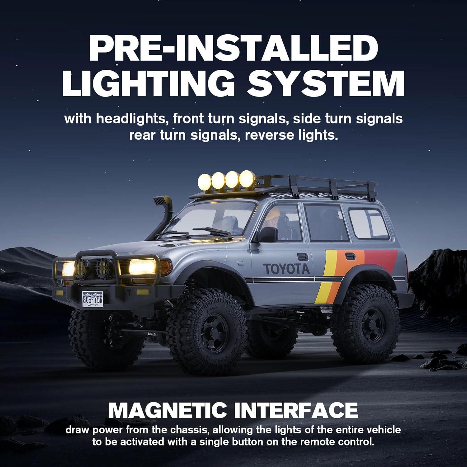 Coche RC Toyota Land Cruiser LC80 FMS 1/10 Gris con Iluminación