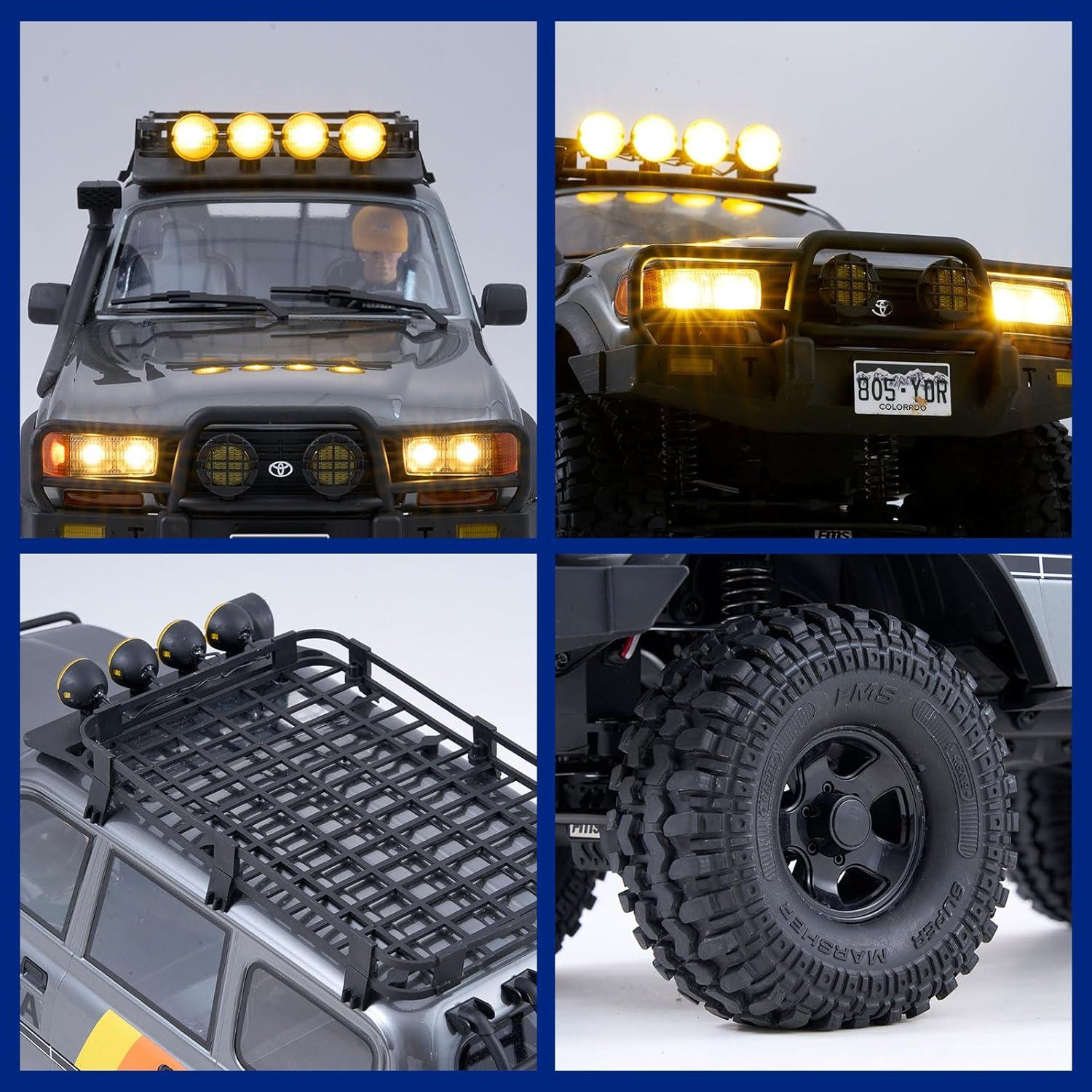 Coche RC Toyota Land Cruiser LC80 FMS 1/10 Gris con Iluminación