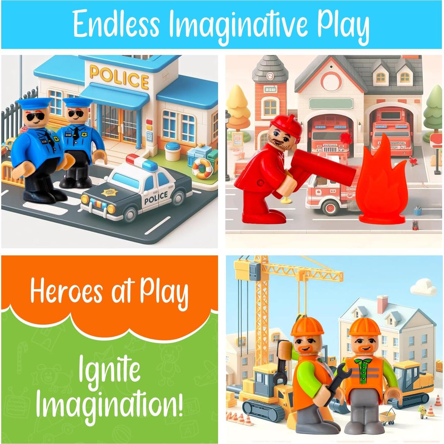 Figuras de Acción FUNERICA - Bombero, Policía y Construcción