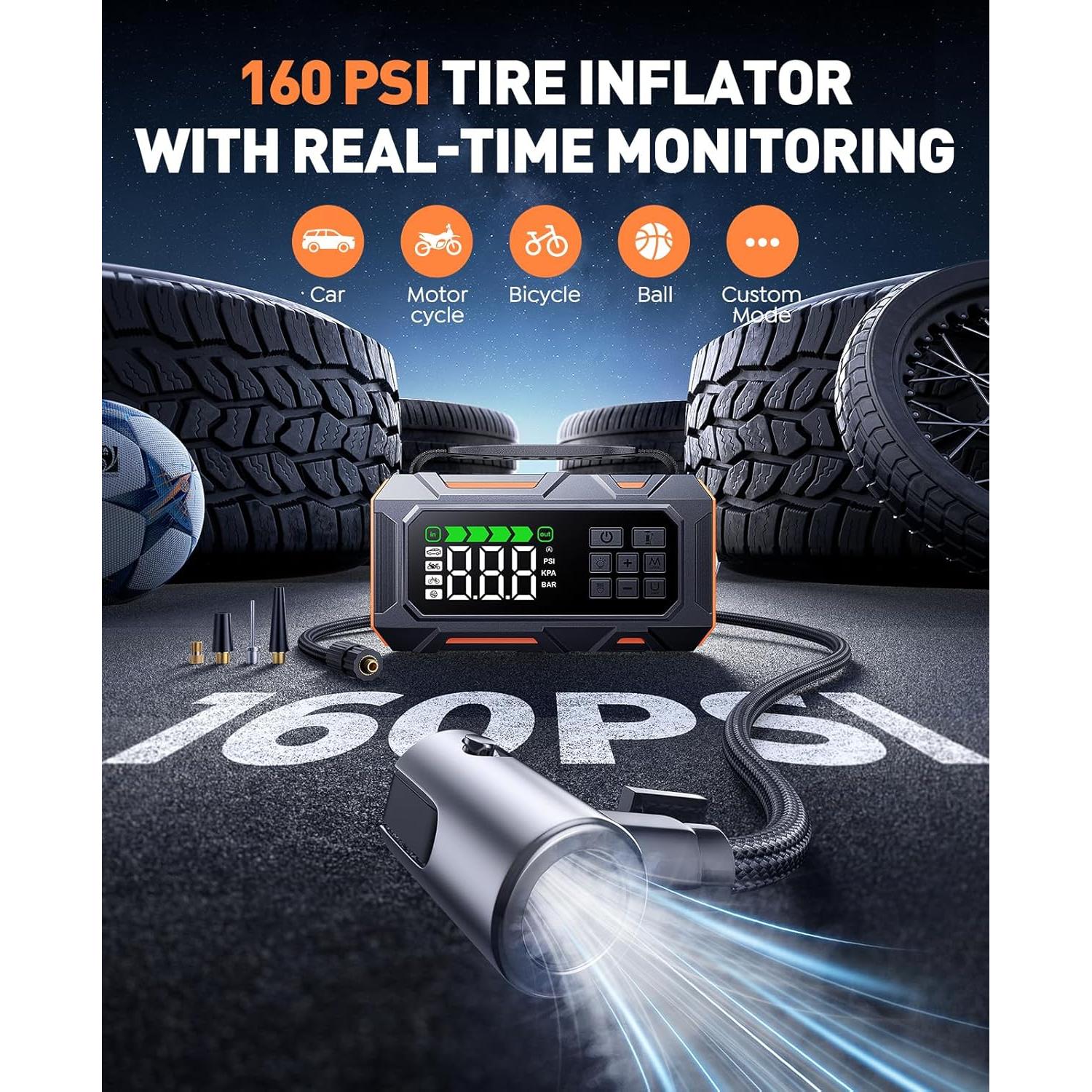 Arrancador de coche TREKURE TK20 14 en 1 con compresor 160PSI