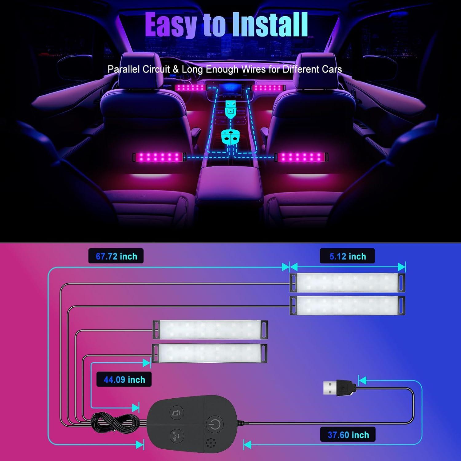 Luces LED RGB para Interior de Carro Honalia con Control APP