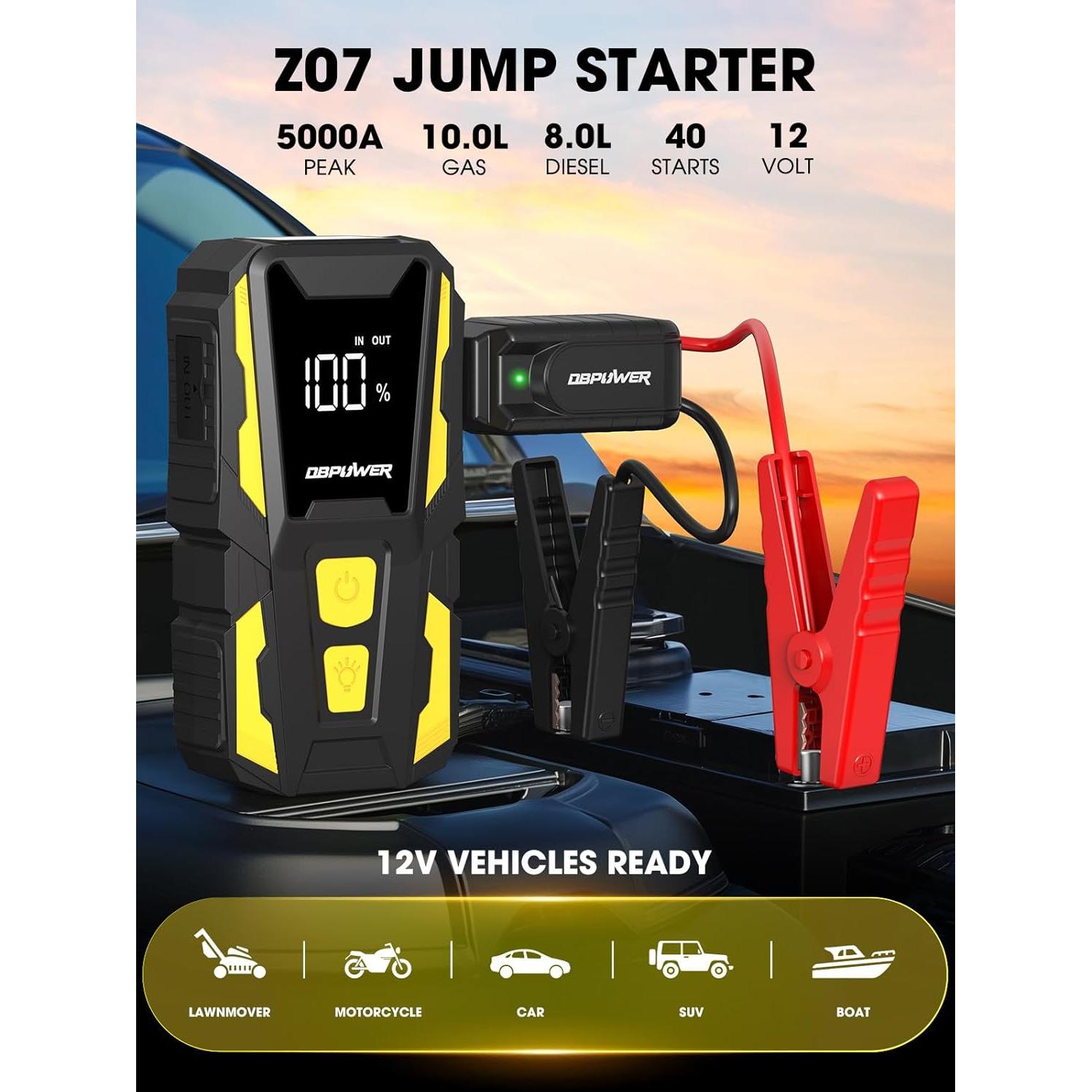 Arrancador de Batería DBPOWER Z07 5000A 74Wh 12V con Linterna LED