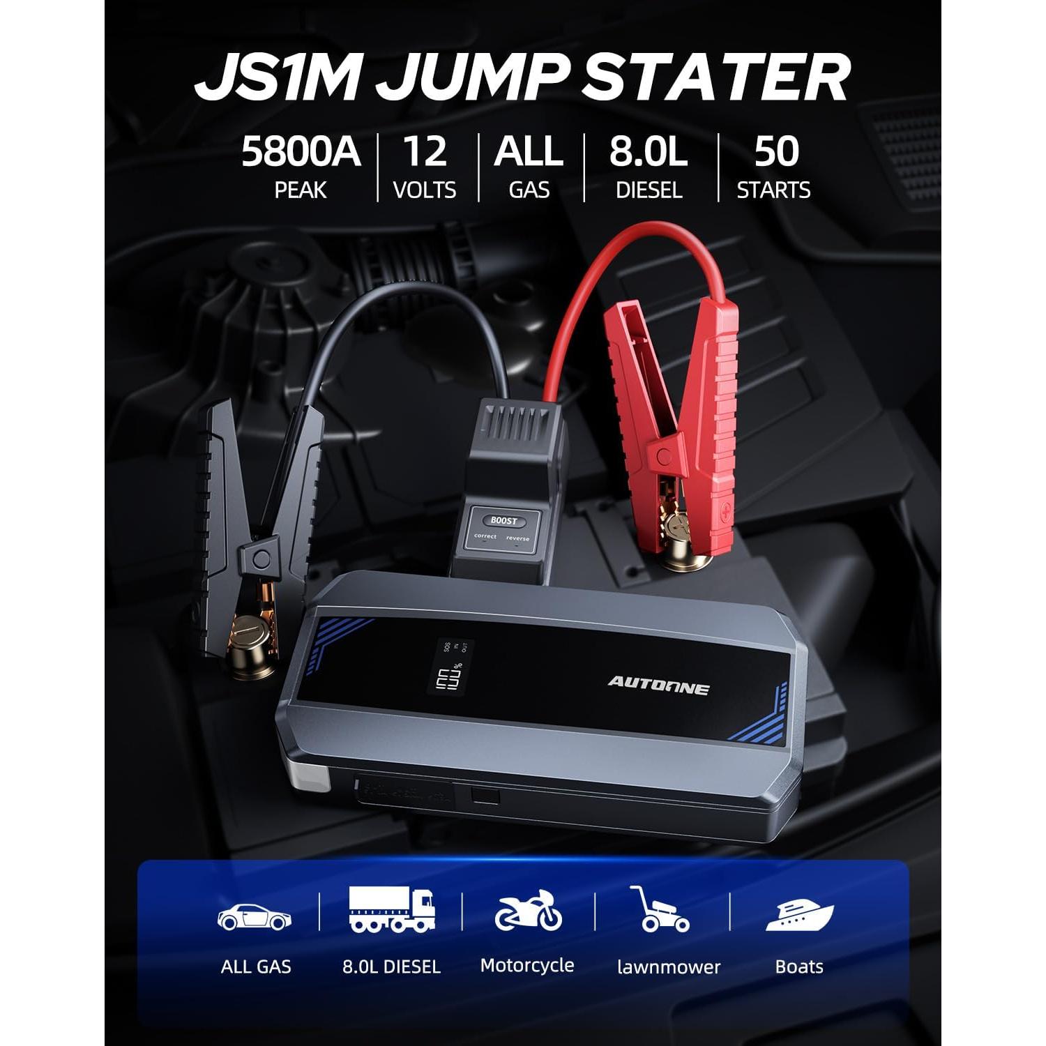 Arrancador de Batería AUTOONE JS1M 6000A 12V con Pantalla LCD