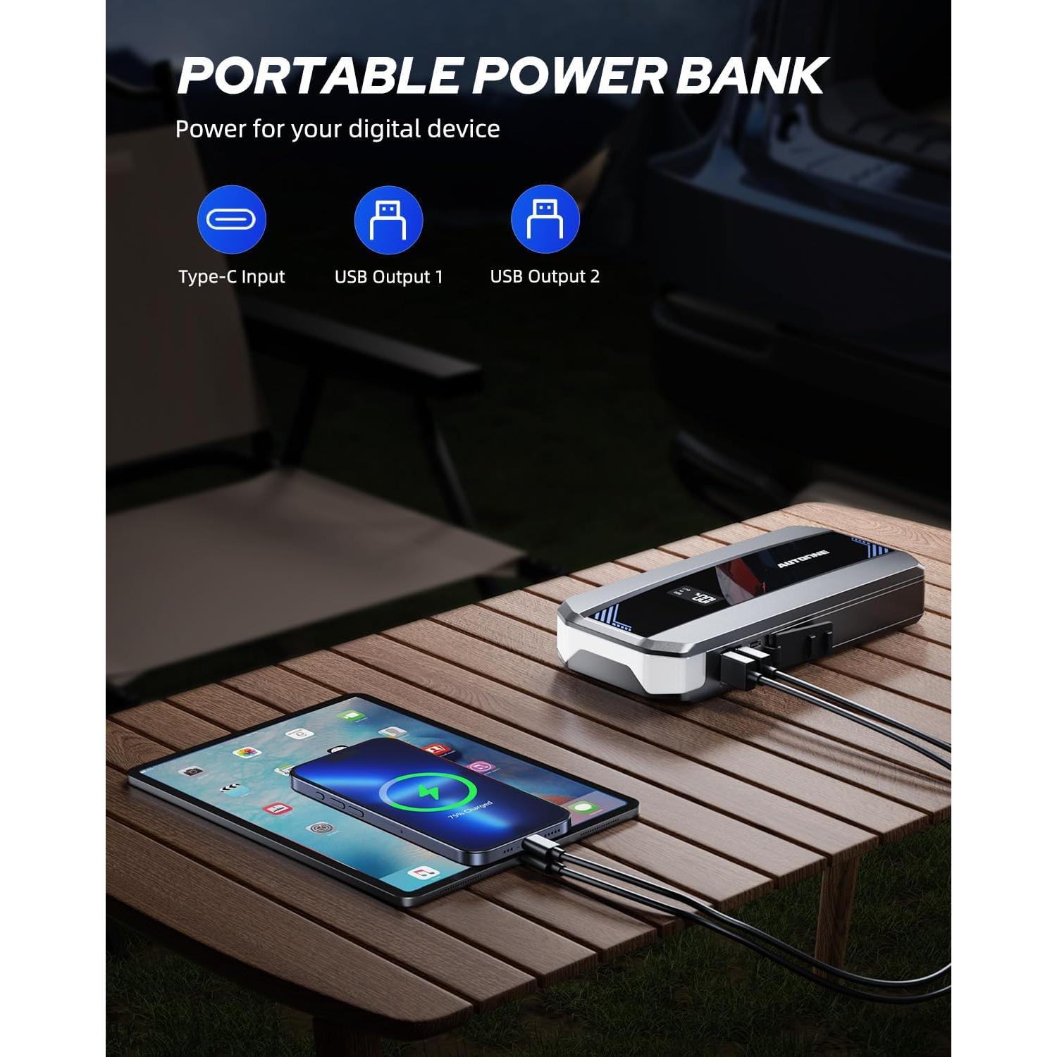 Arrancador de Batería AUTOONE JS1M 6000A 12V con Pantalla LCD