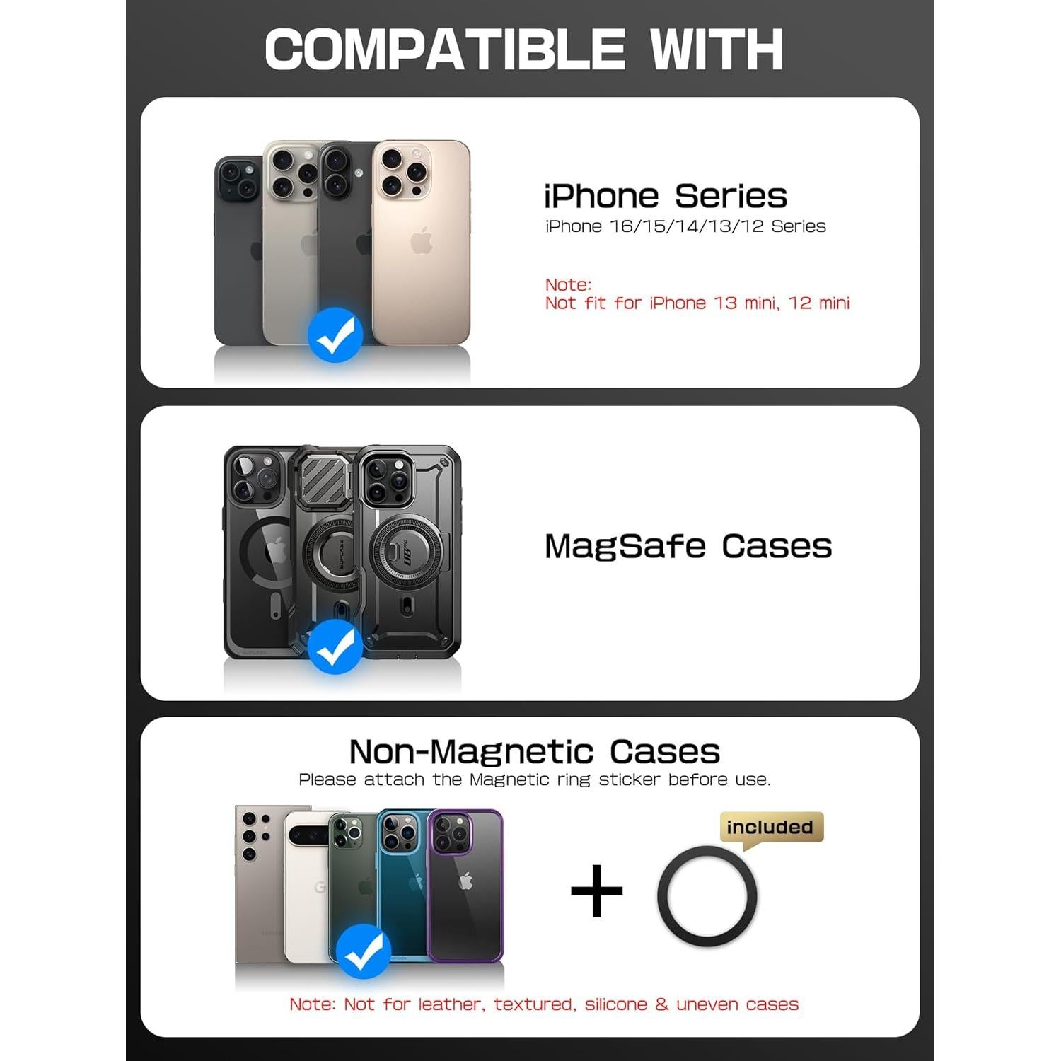 Cartera Magnética SUPCASE para iPhone 16/15/14/13/12 - Soporte AirTag, 5 Tarjetas, Bloqueo RFID