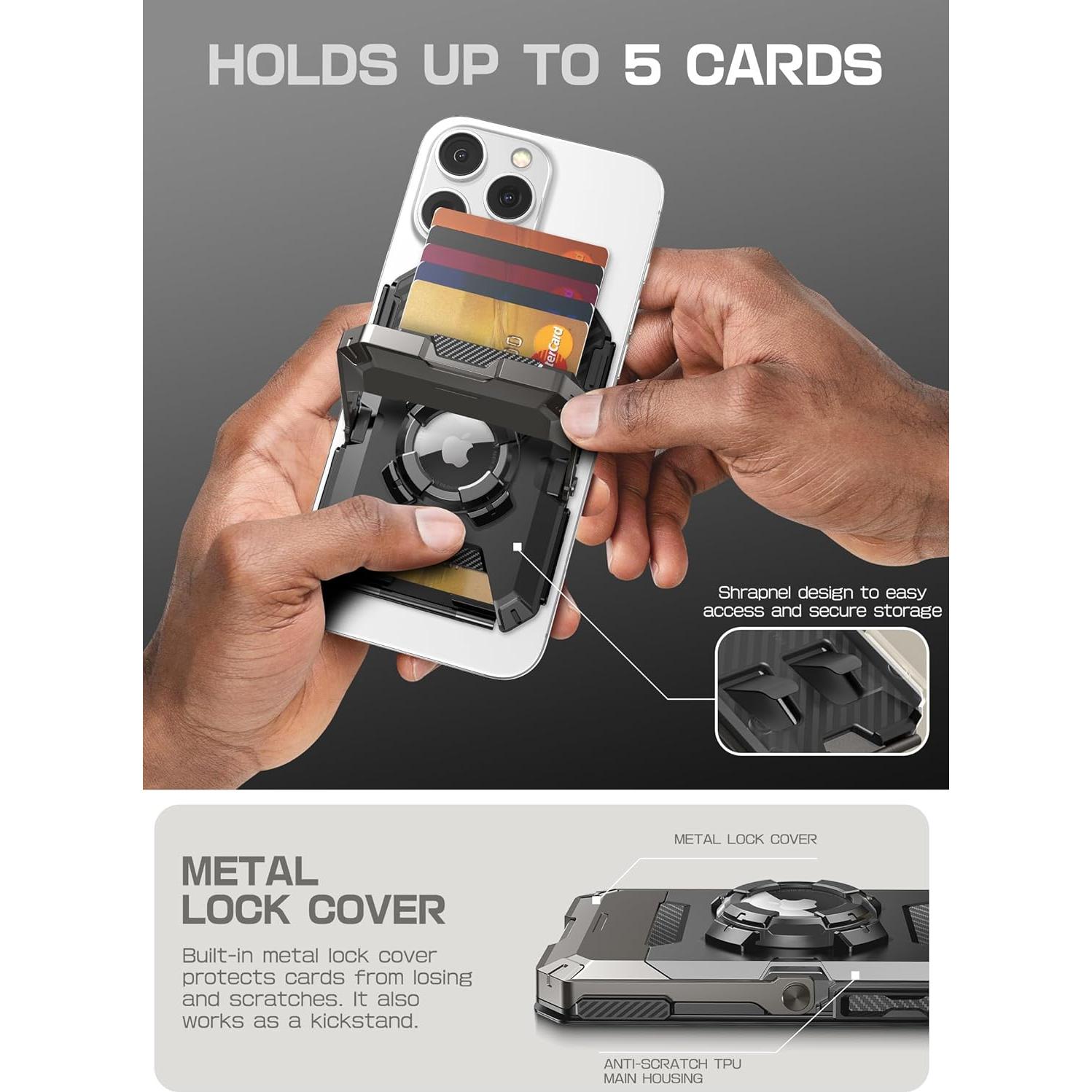 Cartera Magnética SUPCASE para iPhone 16/15/14/13/12 - Soporte AirTag, 5 Tarjetas, Bloqueo RFID