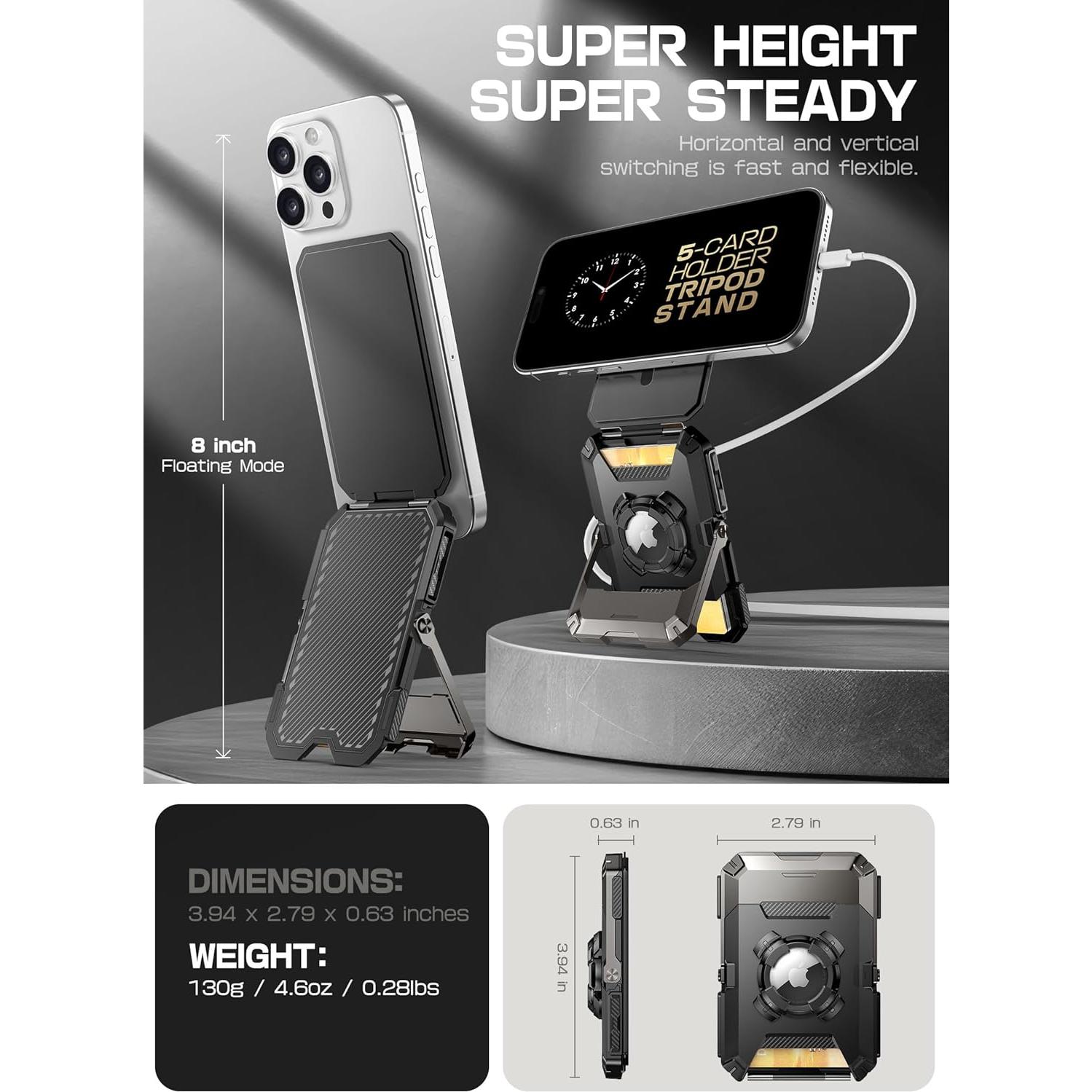 Cartera Magnética SUPCASE para iPhone 16/15/14/13/12 - Soporte AirTag, 5 Tarjetas, Bloqueo RFID