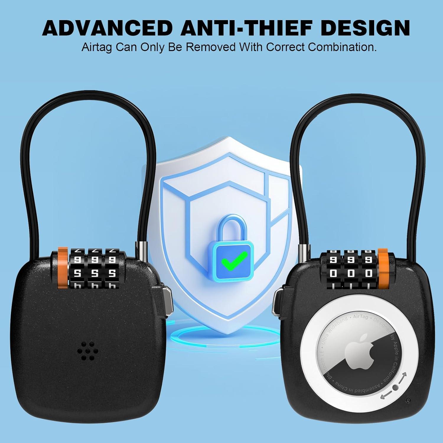 Soporte para llavero Airtag Avanco con candado 3 dígitos negro