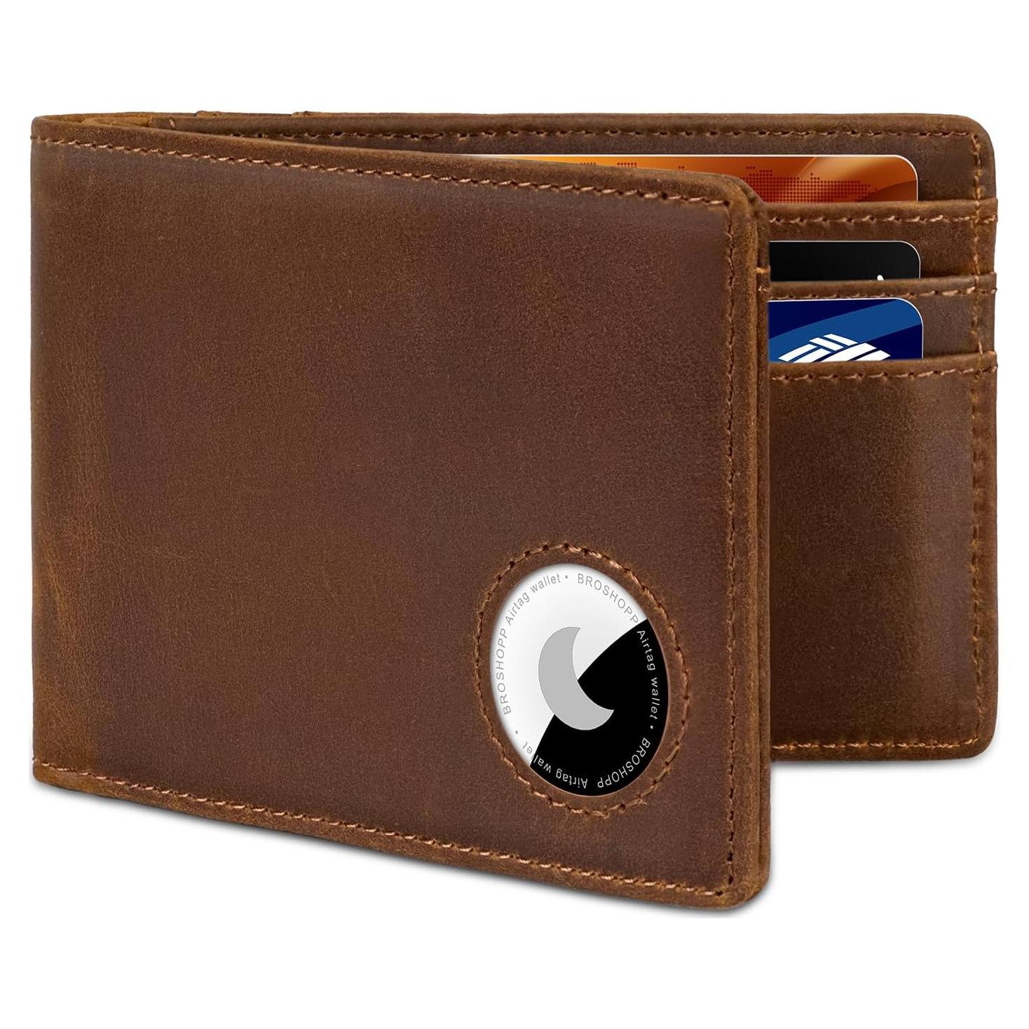 Billetera Bifold de Cuero con Soporte para AirTag - BROSHOPP