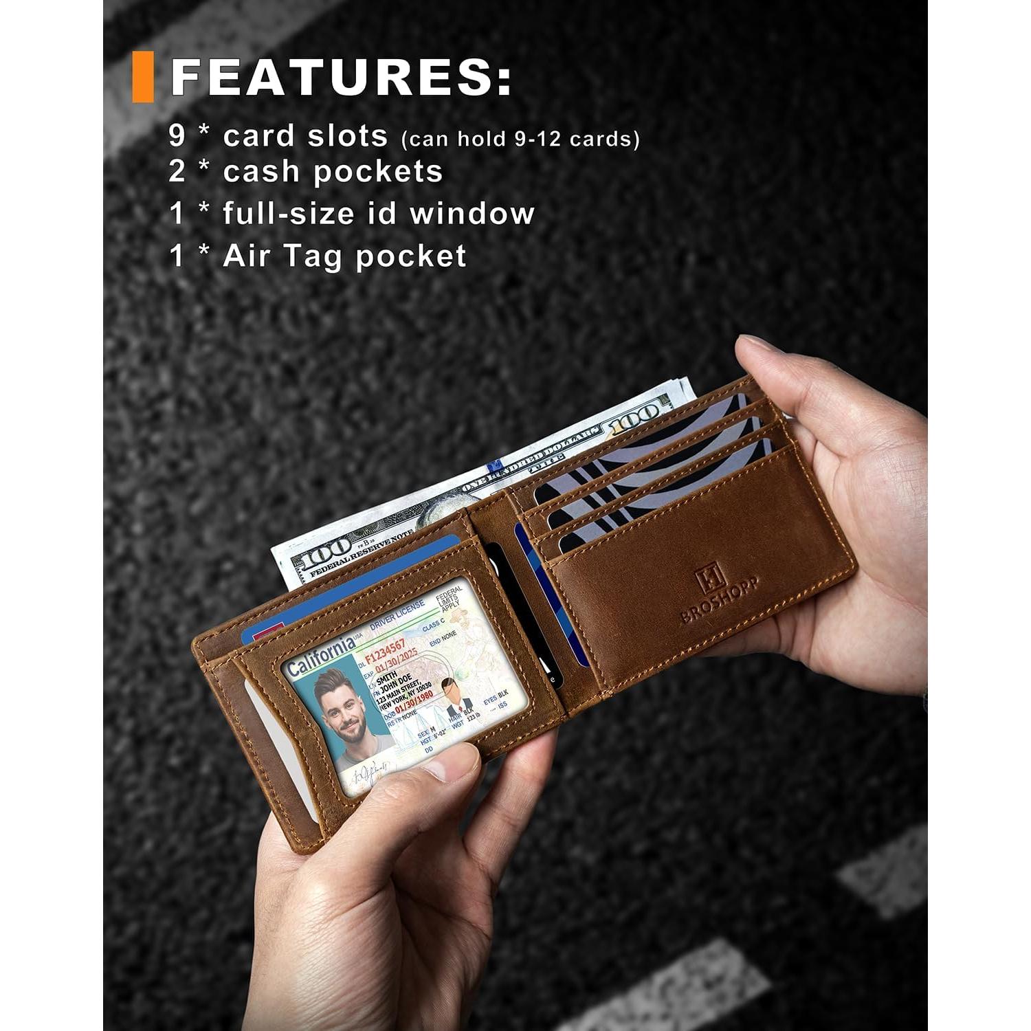 Billetera Bifold de Cuero con Soporte para AirTag - BROSHOPP