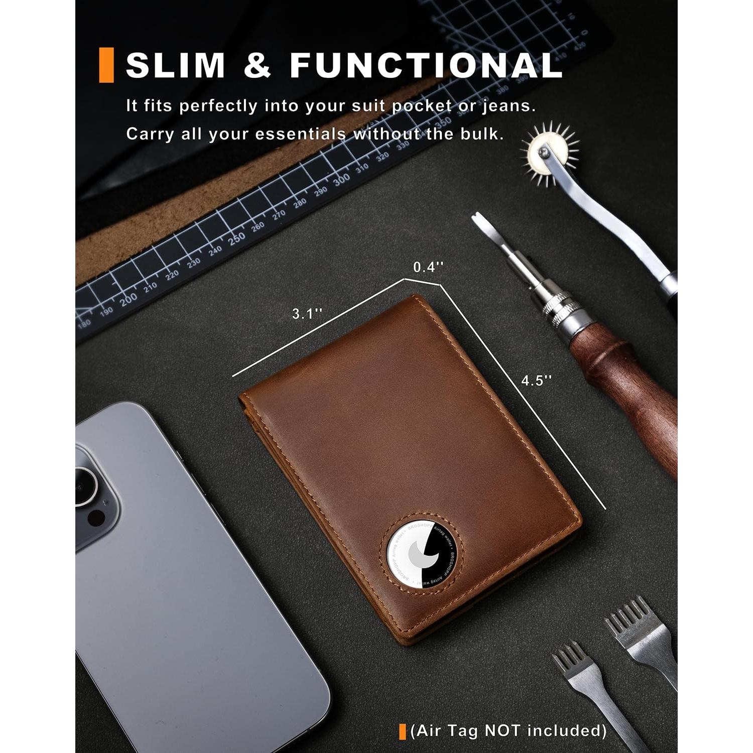 Billetera Bifold de Cuero con Soporte para AirTag - BROSHOPP
