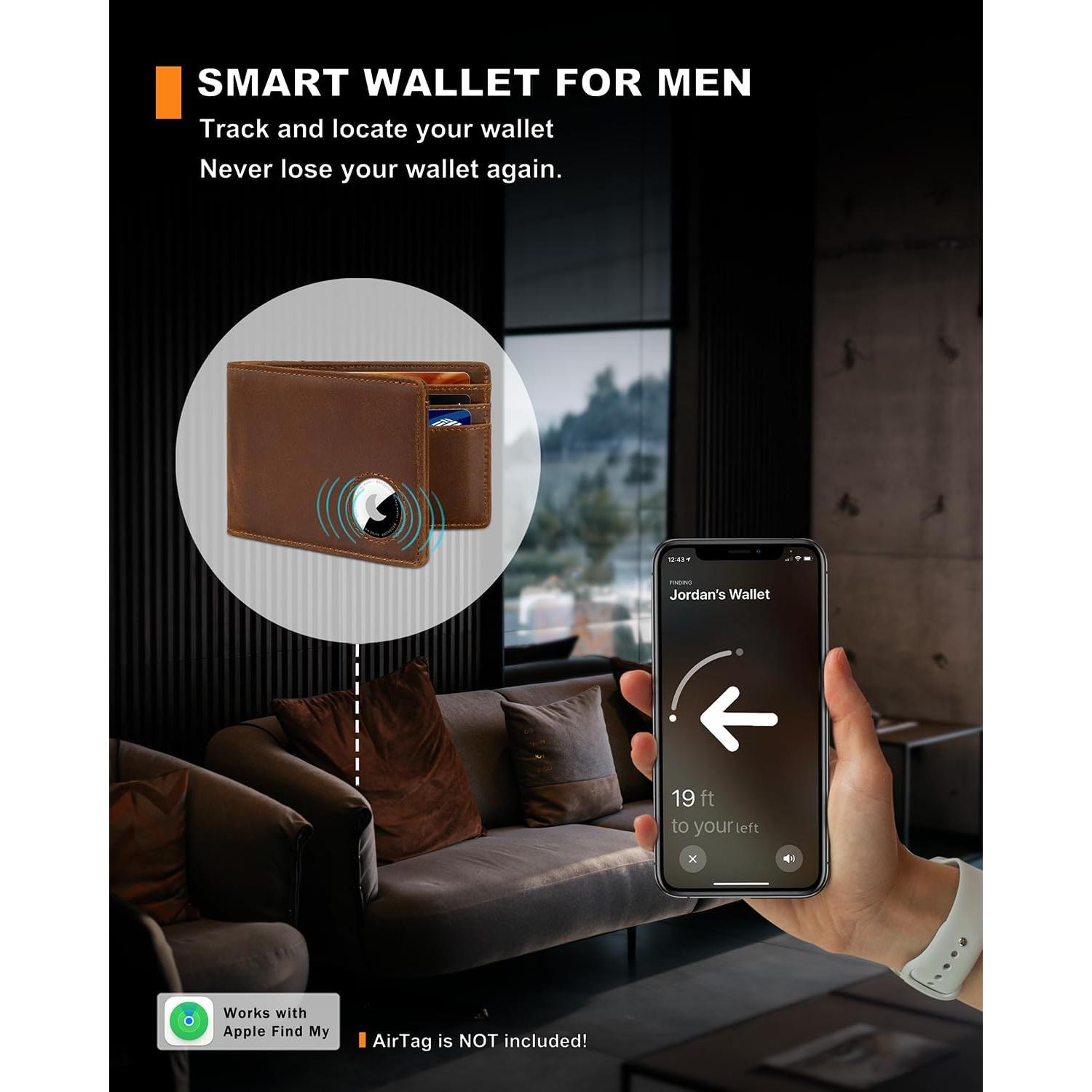 Billetera Bifold de Cuero con Soporte para AirTag - BROSHOPP