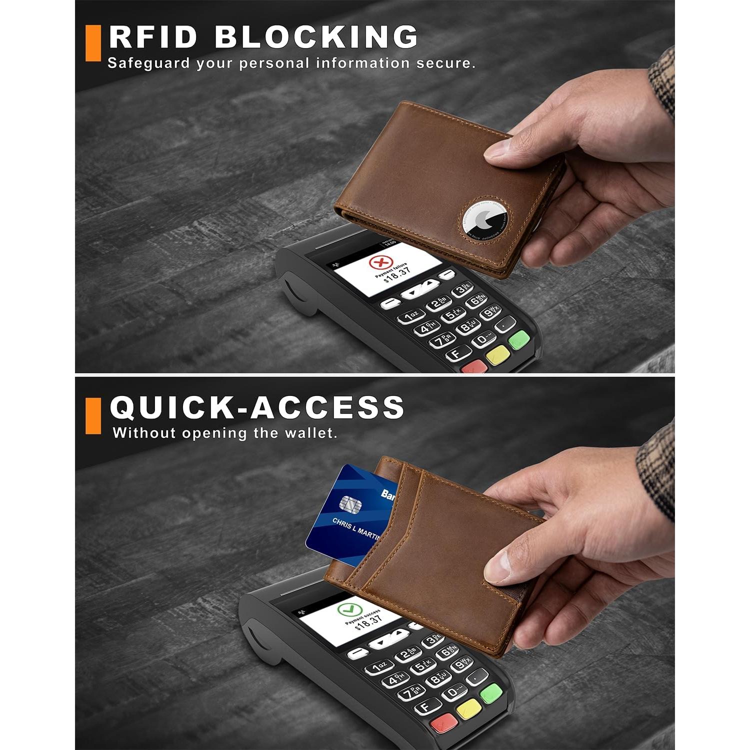 Billetera Bifold de Cuero con Soporte para AirTag - BROSHOPP