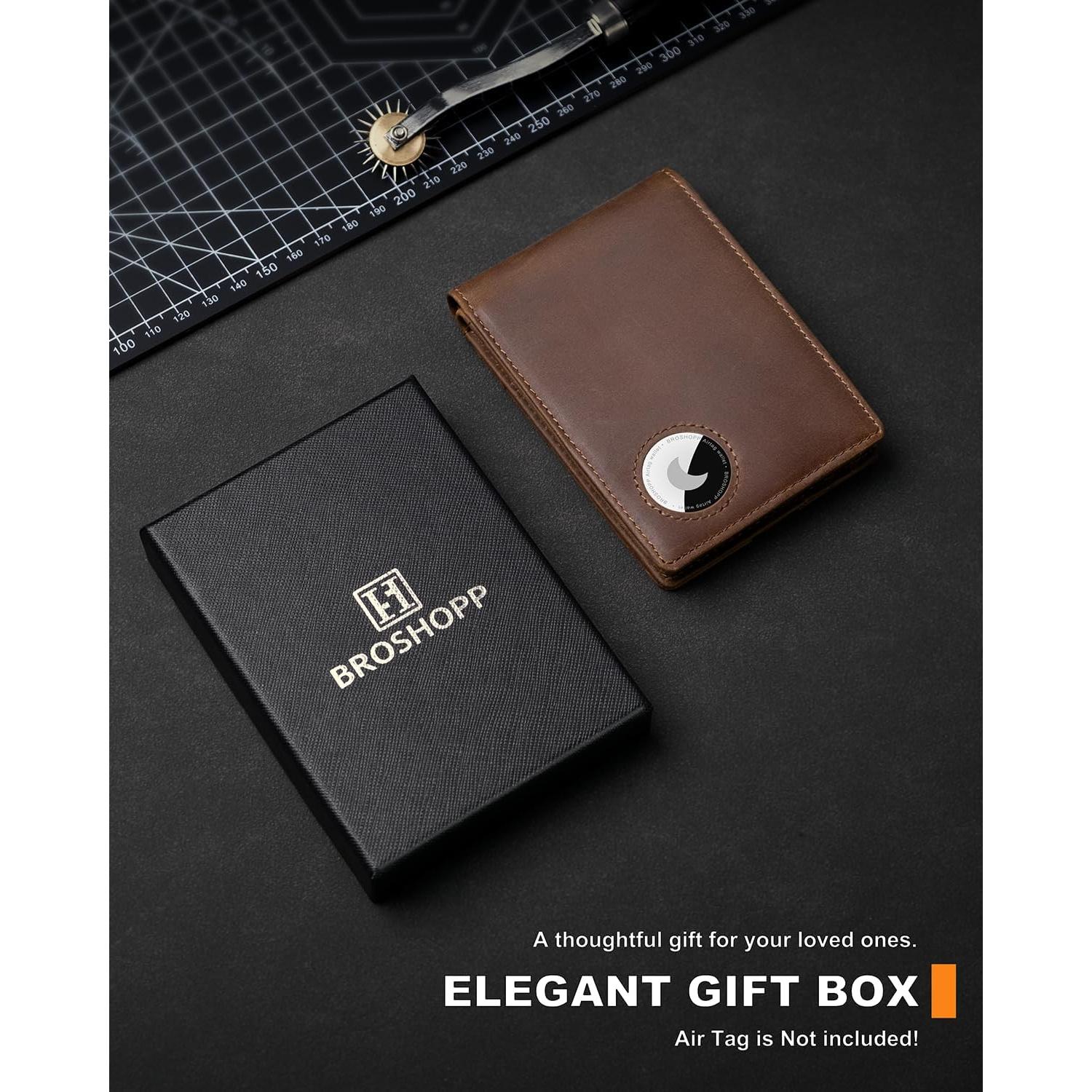 Billetera Bifold de Cuero con Soporte para AirTag - BROSHOPP
