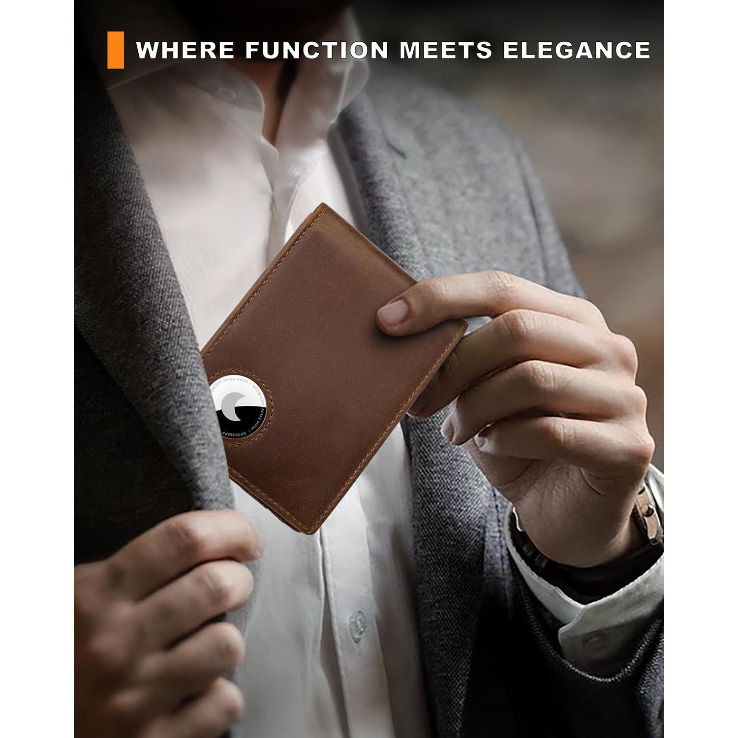 Billetera Bifold de Cuero con Soporte para AirTag - BROSHOPP