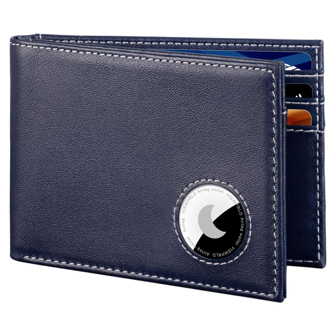 Billetera de cuero VISWORLD con soporte para AirTag y bloqueo RFID