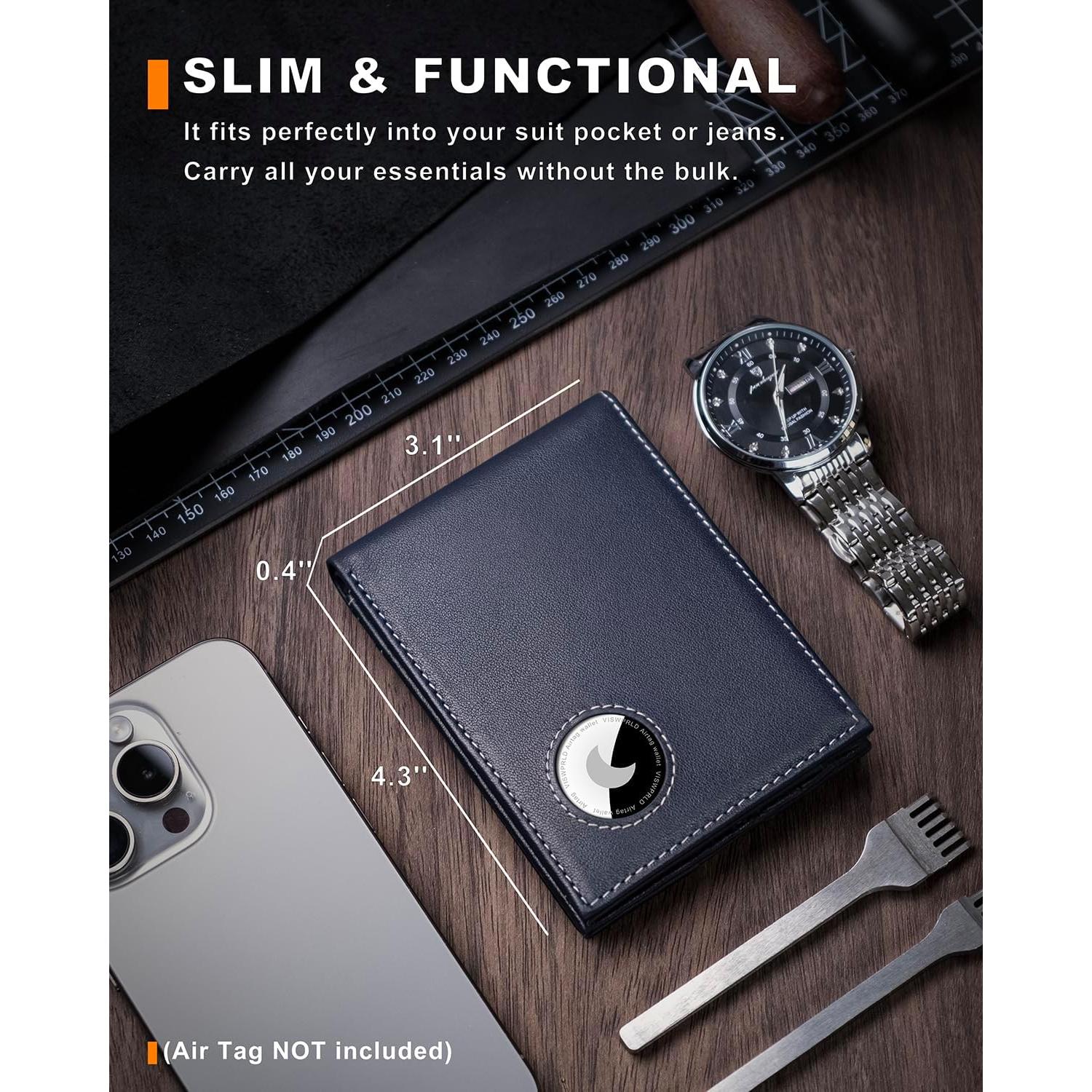 Billetera de cuero VISWORLD con soporte para AirTag y bloqueo RFID