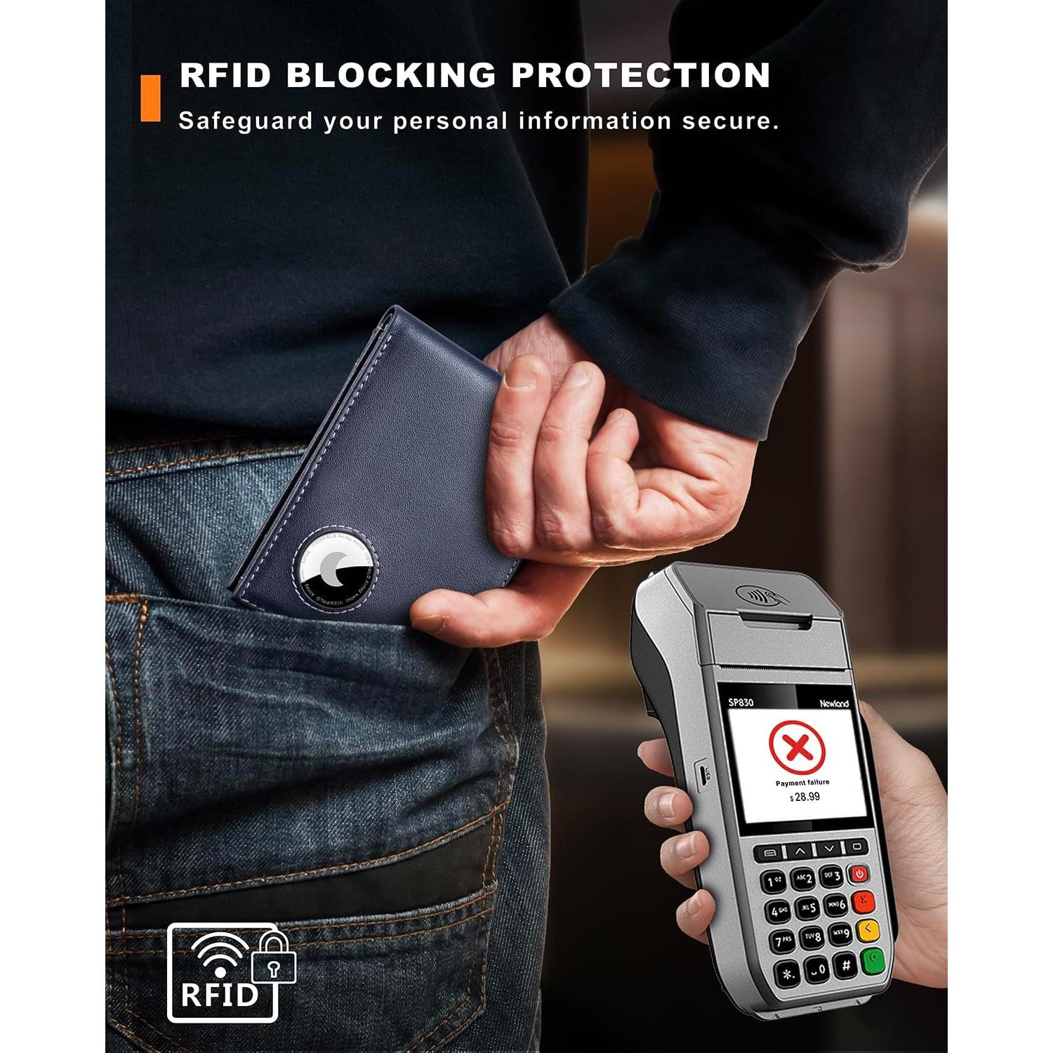 Billetera de cuero VISWORLD con soporte para AirTag y bloqueo RFID