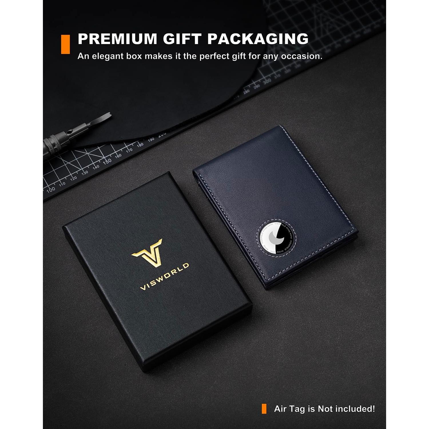 Billetera de cuero VISWORLD con soporte para AirTag y bloqueo RFID