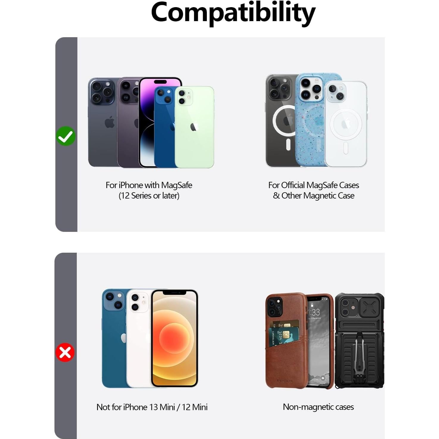 Soporte de Cartera Magnética HiWe para iPhone 12-17, Negro