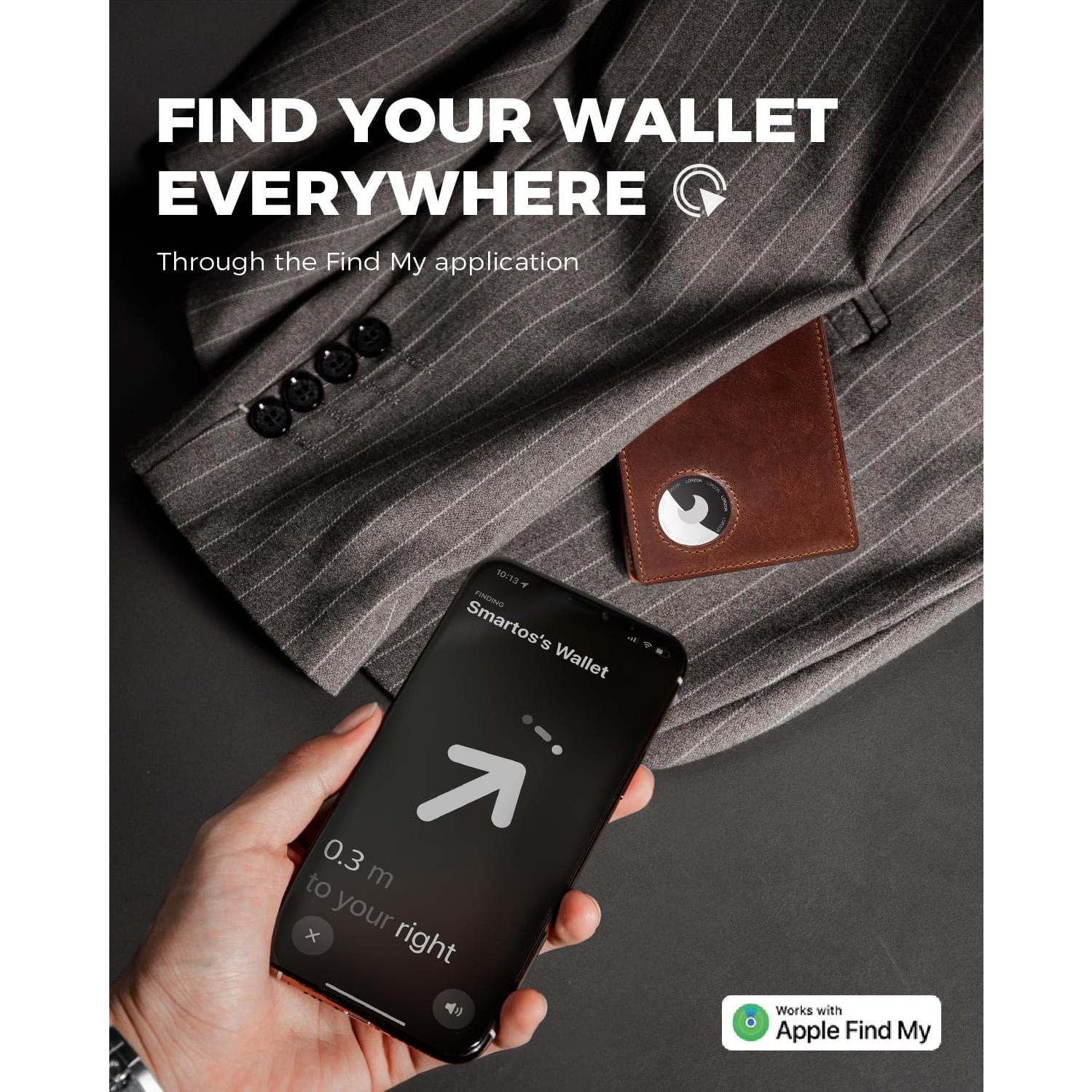 Billetera AirTag LORZOR Bifold Cuero Grano Completo Marrón