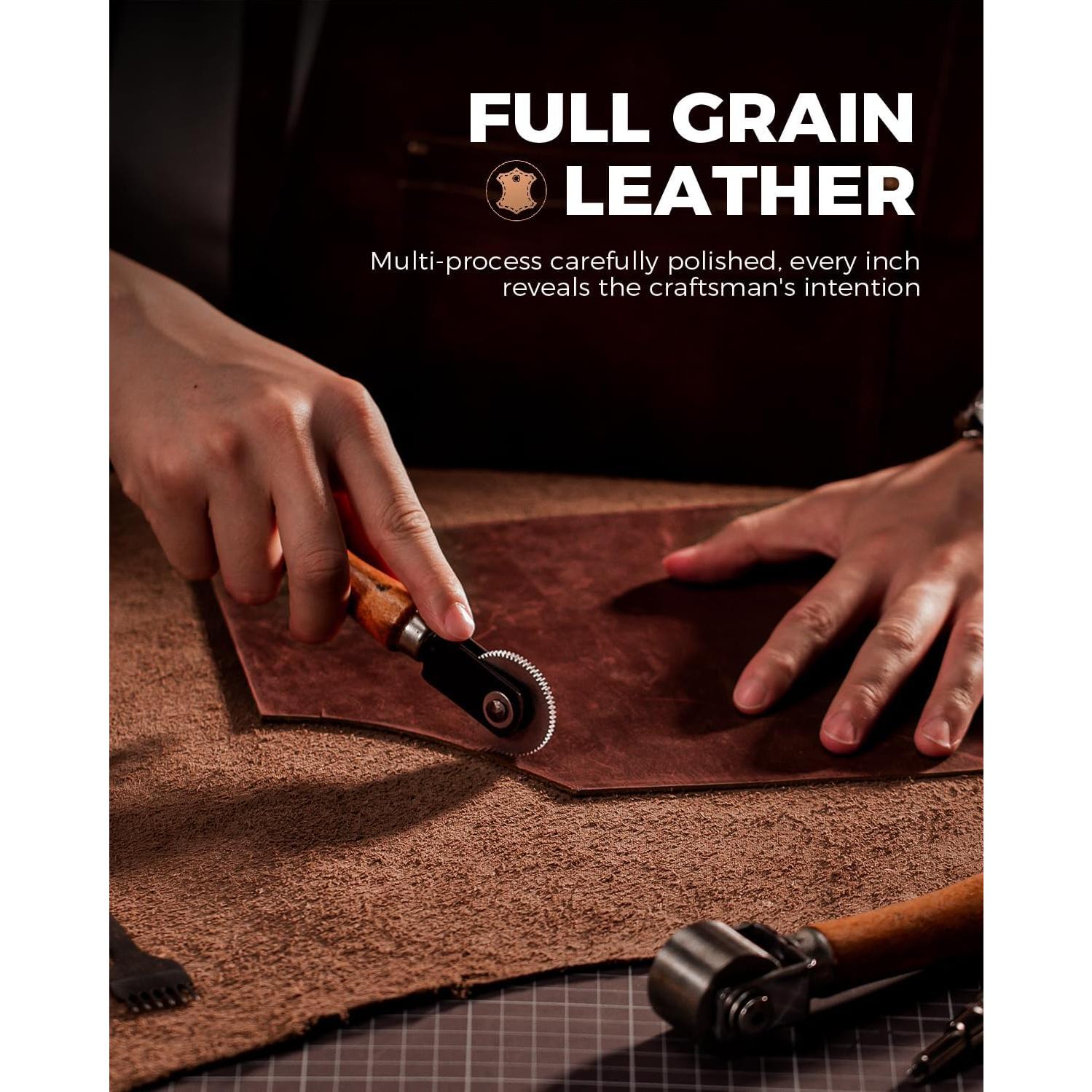 Billetera AirTag LORZOR Bifold Cuero Grano Completo Marrón