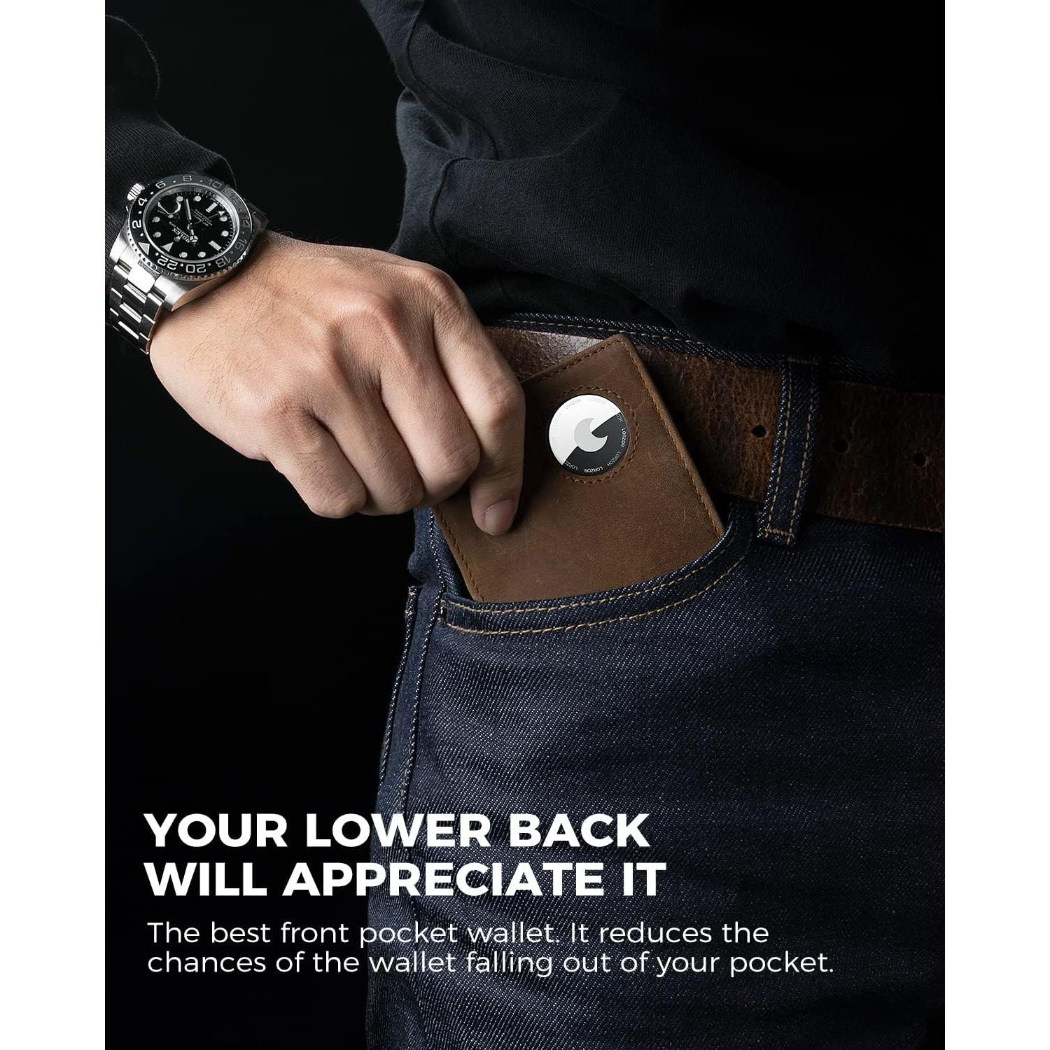 Billetera de Cuero LORZOR AirTag para Hombres Bifold RFID