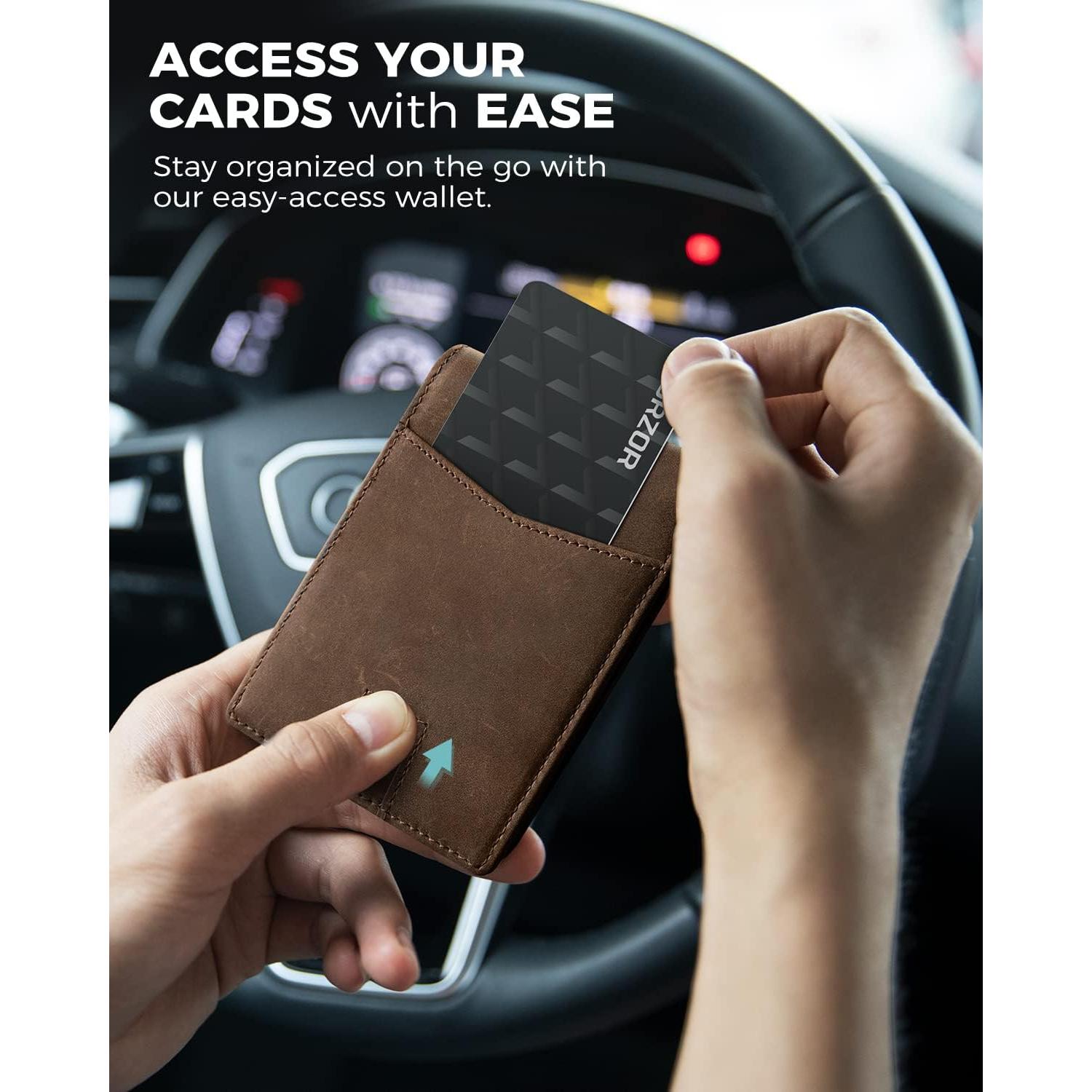 Billetera de Cuero LORZOR AirTag para Hombres Bifold RFID