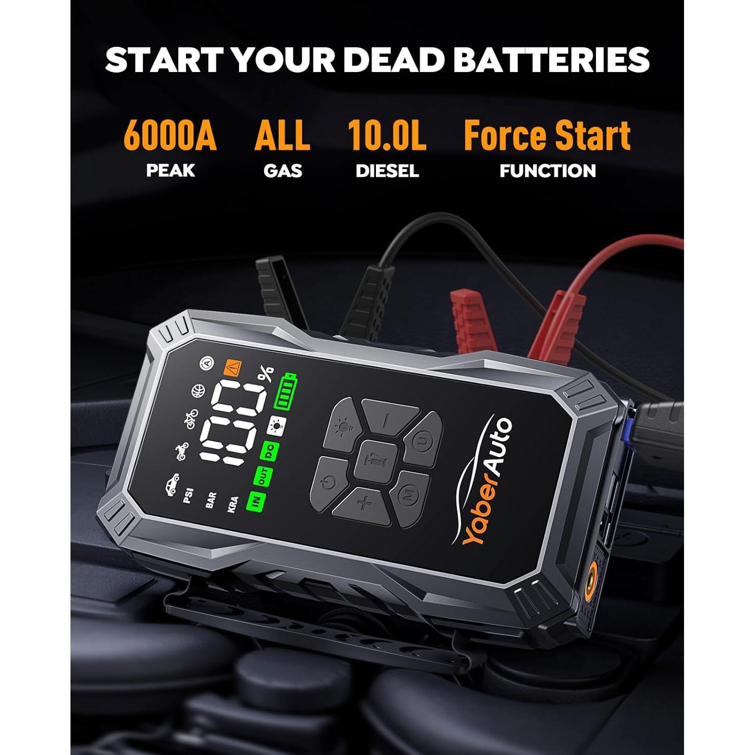 Arrancador de Batería YaberAuto AP01 6000A con Compresor 150PSI