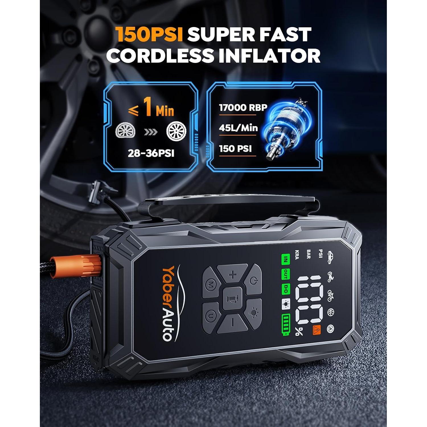 Arrancador de Batería YaberAuto AP01 6000A con Compresor 150PSI