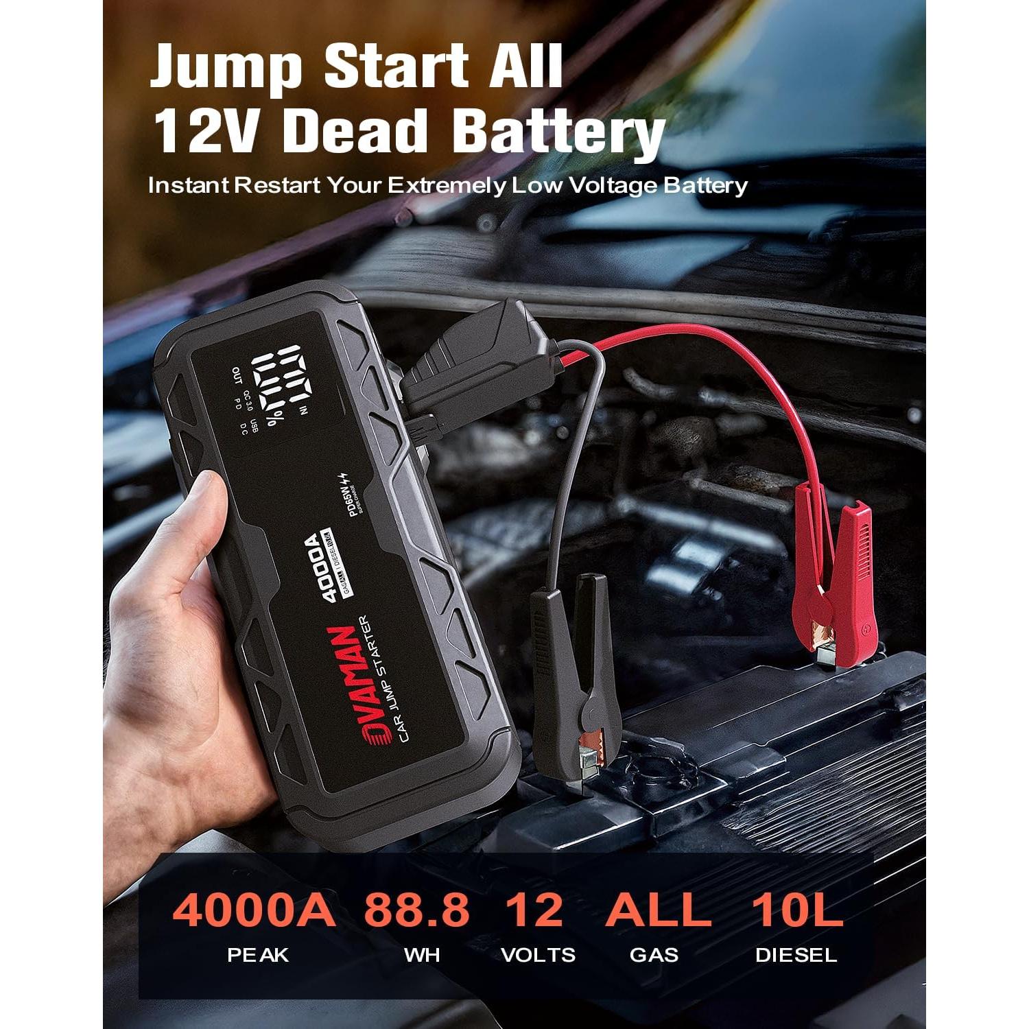 Arrancador de Batería Portátil OVAMAN H5 4000A 12V con Luz LED