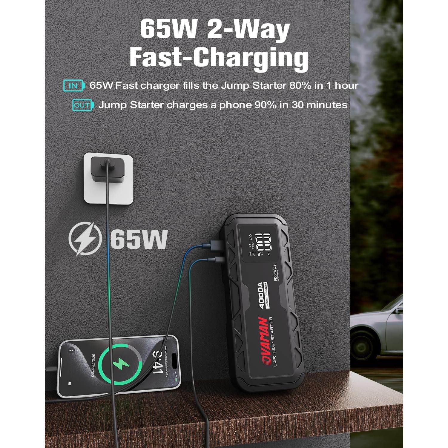 Arrancador de Batería Portátil OVAMAN H5 4000A 12V con Luz LED