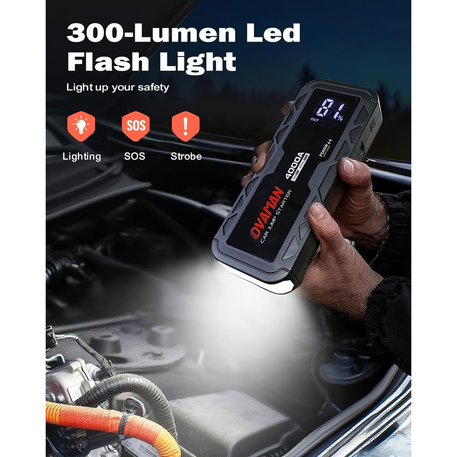 Arrancador de Batería Portátil OVAMAN H5 4000A 12V con Luz LED