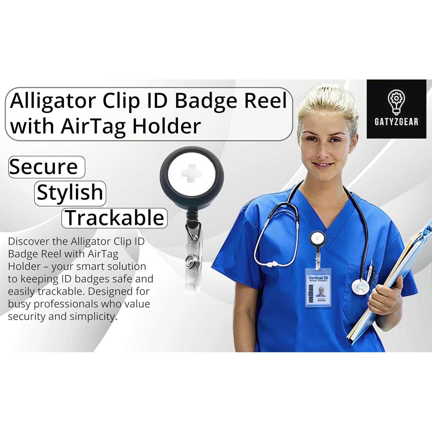 Porta Credencial con Clip de Cocodrilo y Soporte para AirTag