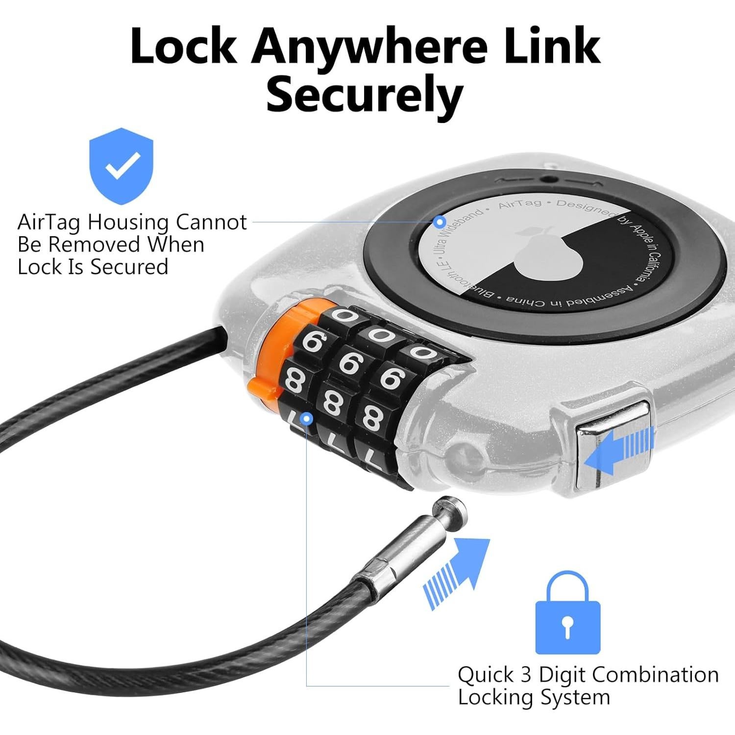 Candado de combinación TUXON para AirTag - Blanco, 3 dígitos