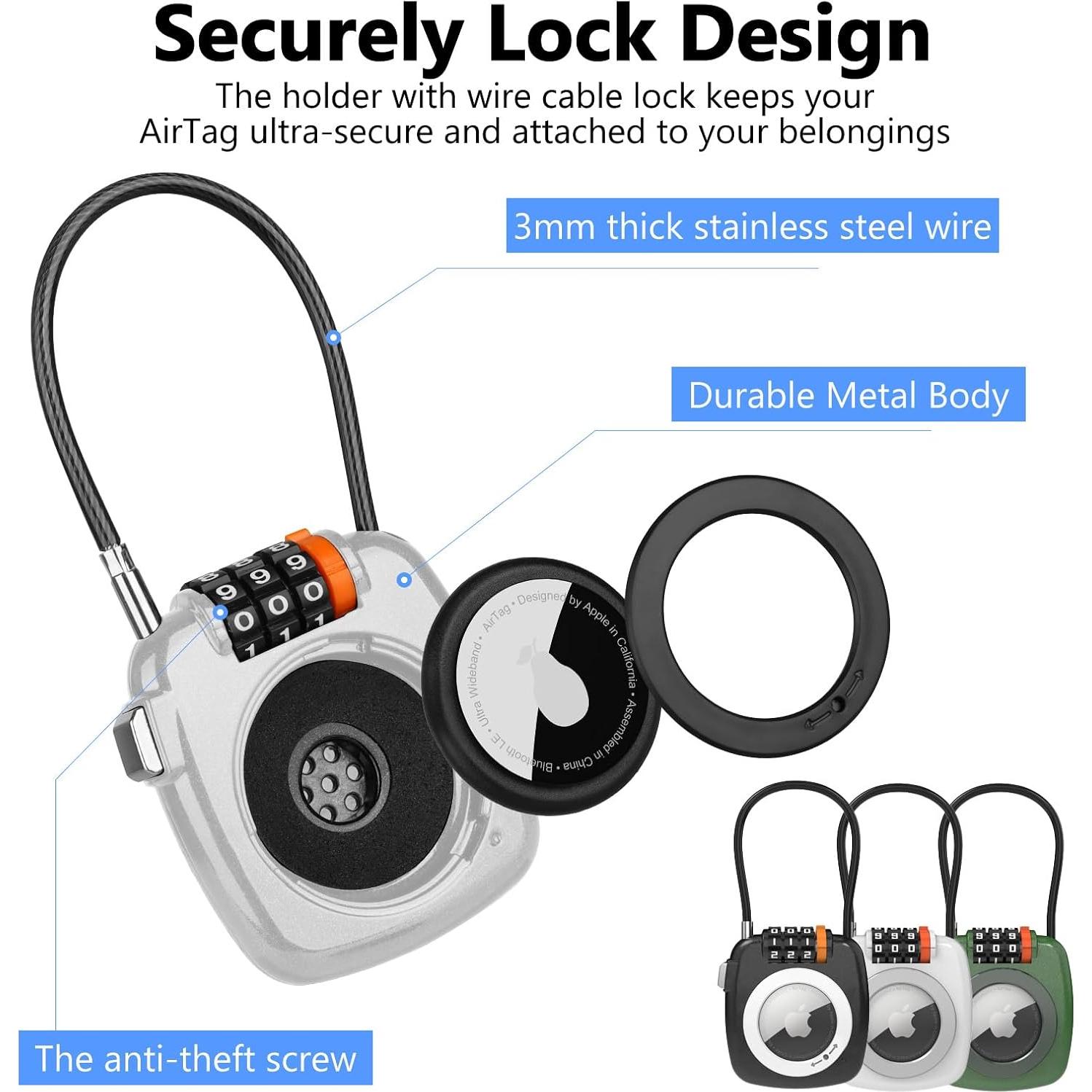 Candado de combinación TUXON para AirTag - Blanco, 3 dígitos