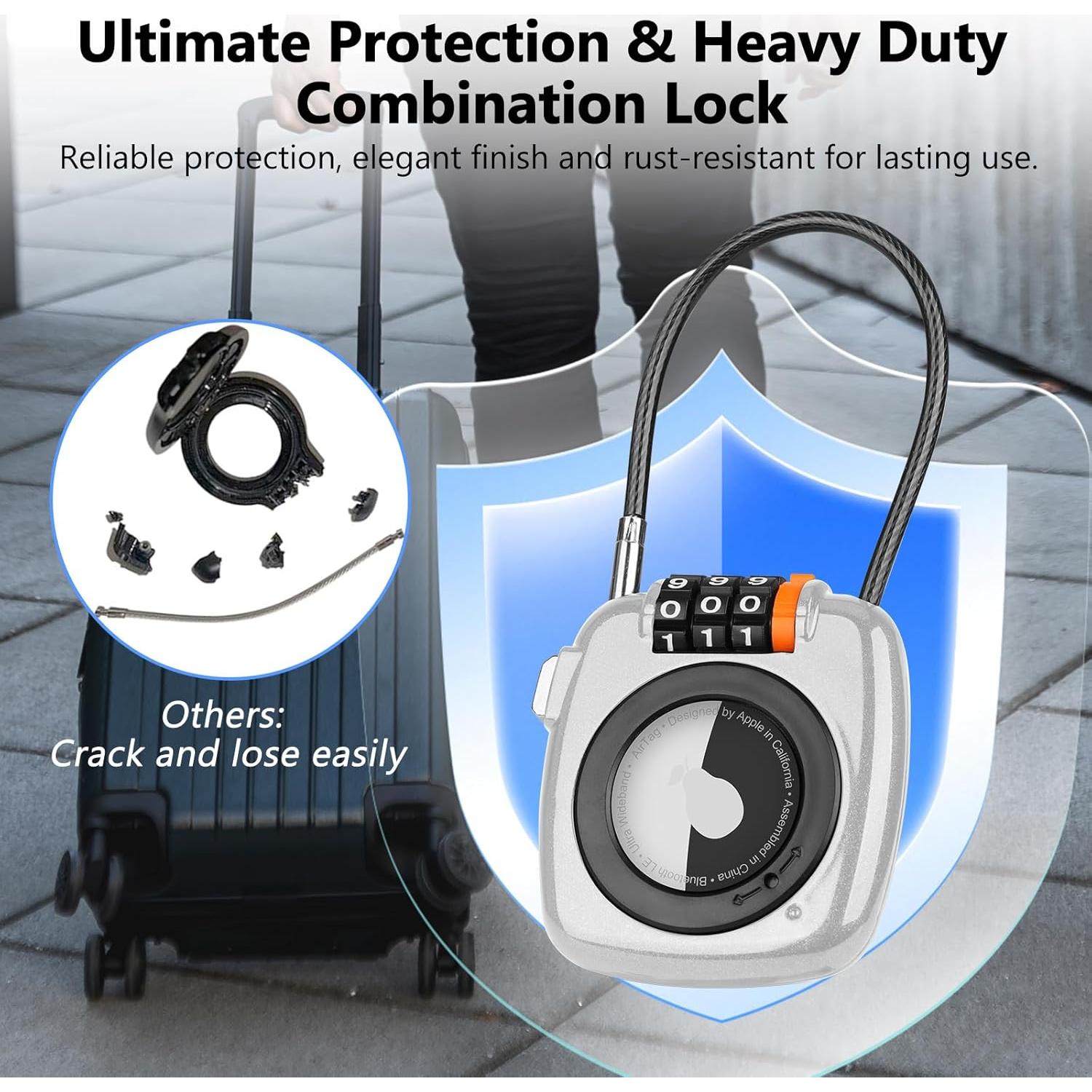 Candado de combinación TUXON para AirTag - Blanco, 3 dígitos