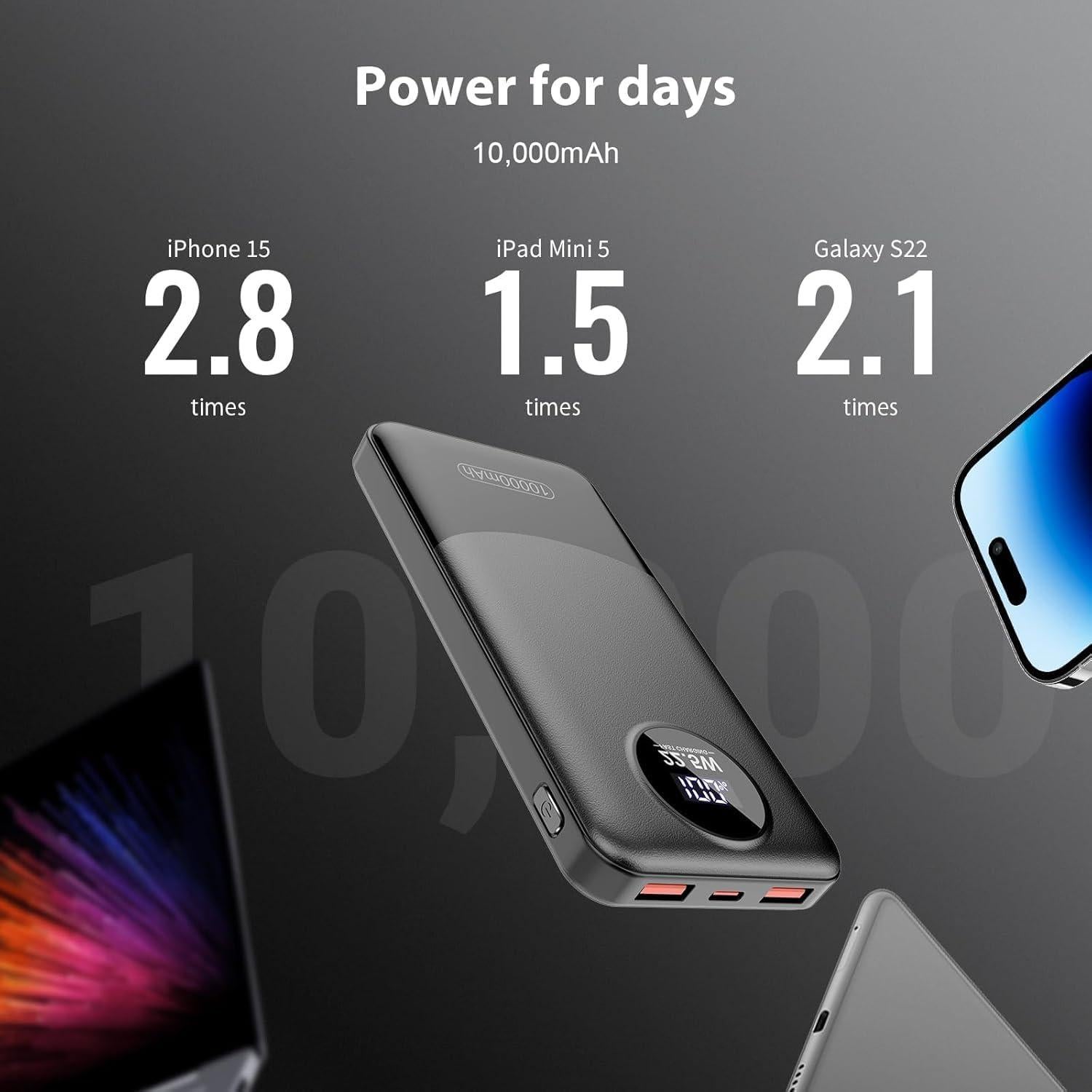 Cargador Portátil 10000mAh Powerbank Rápido PD 3.0 QC 4.0 Negro